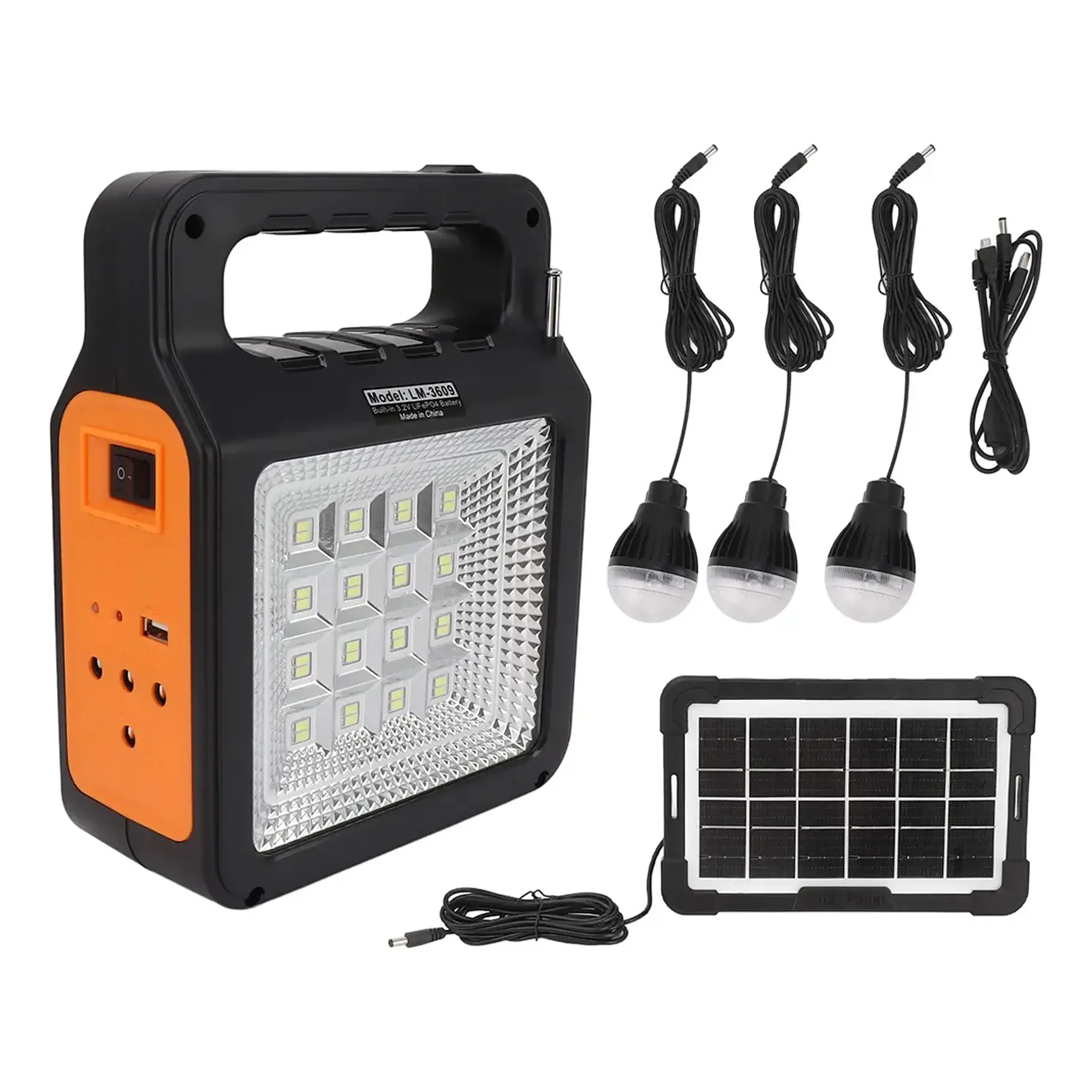 Kit Emergencia Solar Luces Led Radio Recargable 3 Ampolletas Kit Camping Cargador De Celular Radio Panel Solar 2RL YOBOLIFE 2