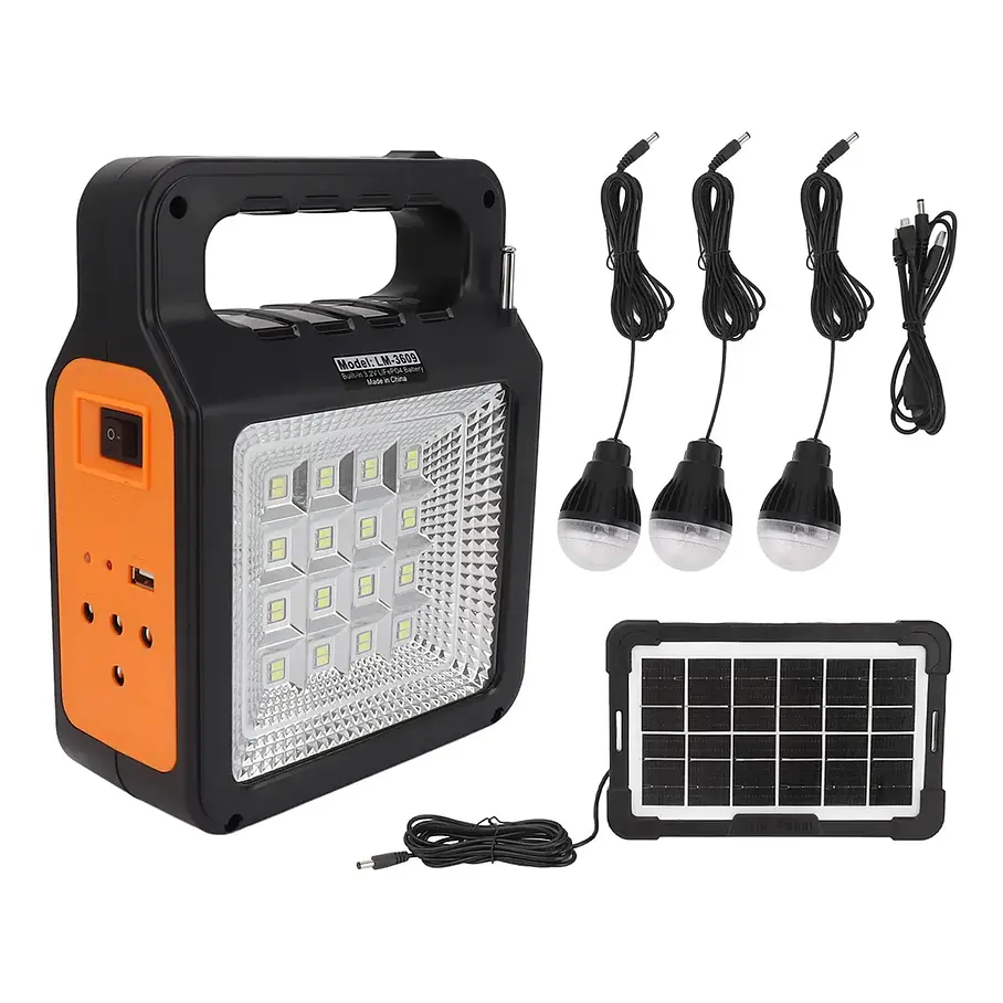 Kit Emergencia Solar Luces Led Radio Recargable 3 Ampolletas Kit Camping Cargador De Celular Radio Panel Solar 2RL YOBOLIFE 2