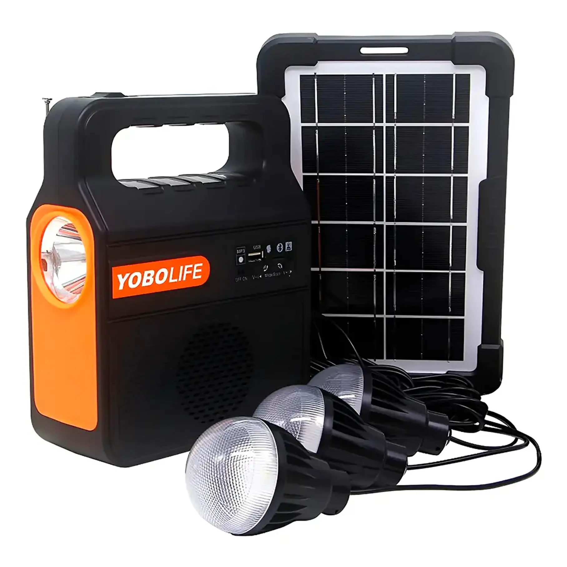 Kit Emergencia Solar Luces Led Radio Recargable 3 Ampolletas Kit Camping Cargador De Celular Radio Panel Solar 2RL YOBOLIFE 1