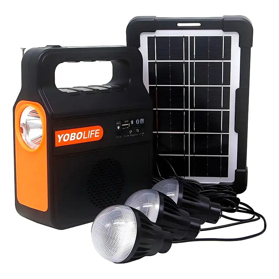 Kit Emergencia Solar Luces Led Radio Recargable 3 Ampolletas Kit Camping Cargador De Celular Radio Panel Solar 2RL YOBOLIFE 1