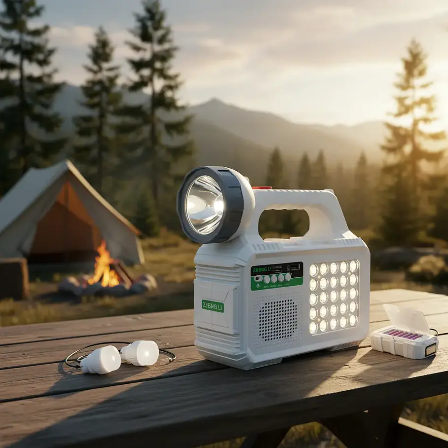 Kit Lámpara De Emergencia Solar Linterna Panel Solar Led Ambiental + 2 Lampara Ovalo Solar + Radio Puerto Usb Carga YXZ 2RL 9