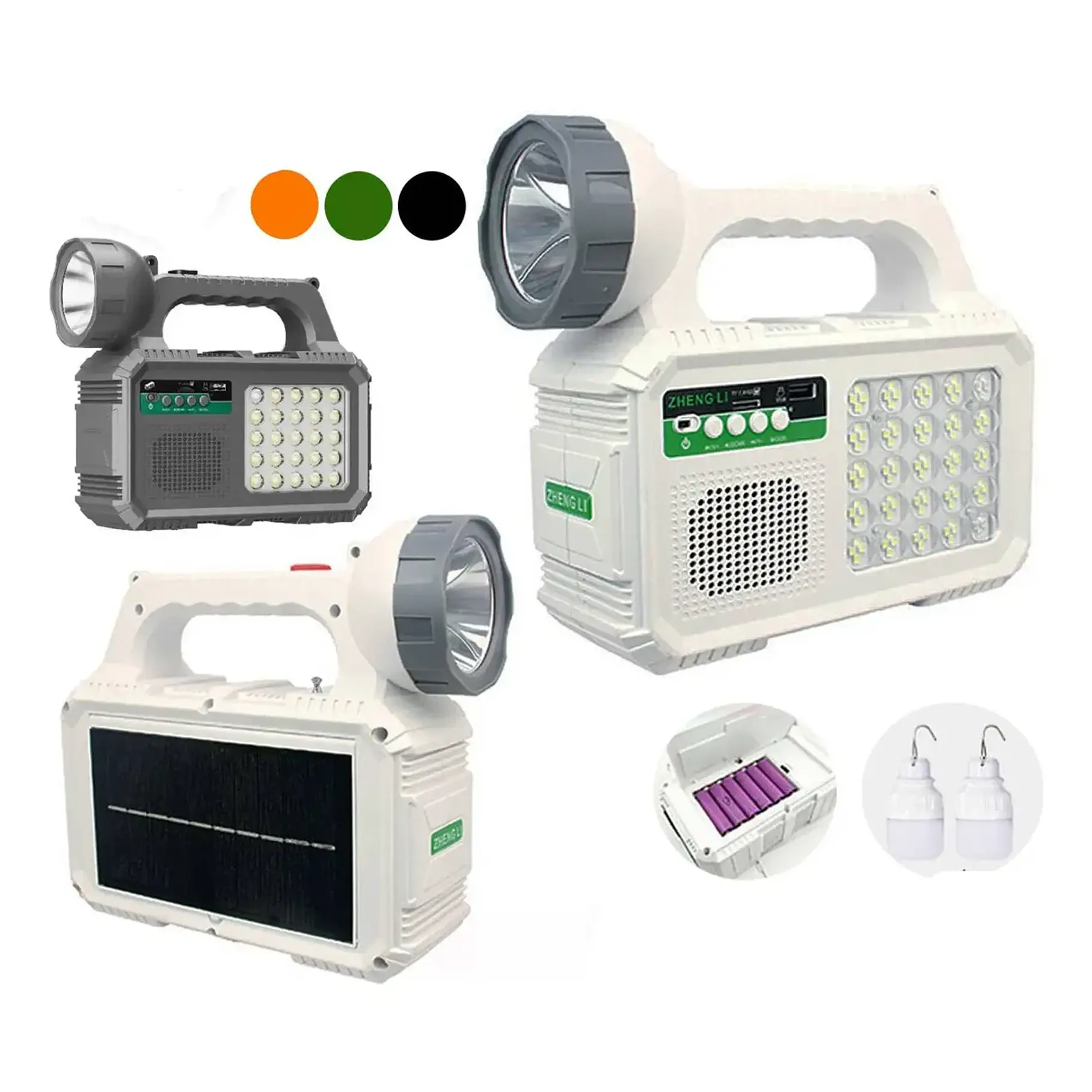 Kit Lámpara De Emergencia Solar Linterna Panel Solar Led Ambiental + 2 Lampara Ovalo Solar + Radio Puerto Usb Carga YXZ 2RL 3