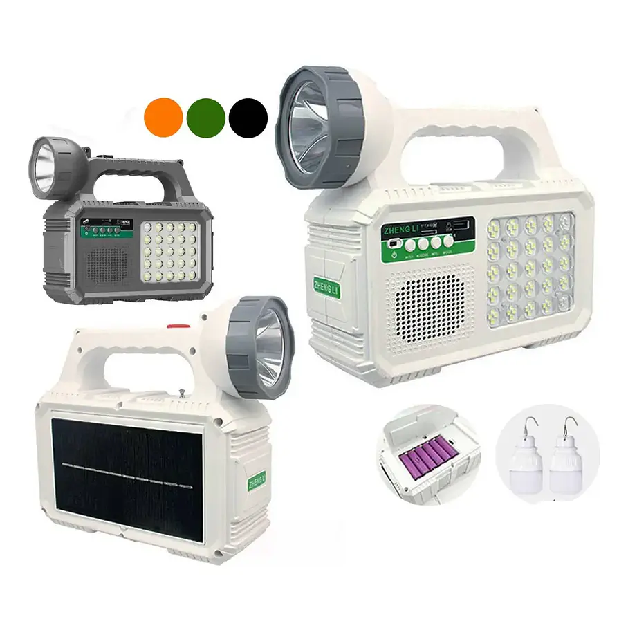 Kit Lámpara De Emergencia Solar Linterna Panel Solar Led Ambiental + 2 Lampara Ovalo Solar + Radio Puerto Usb Carga YXZ 2RL 3
