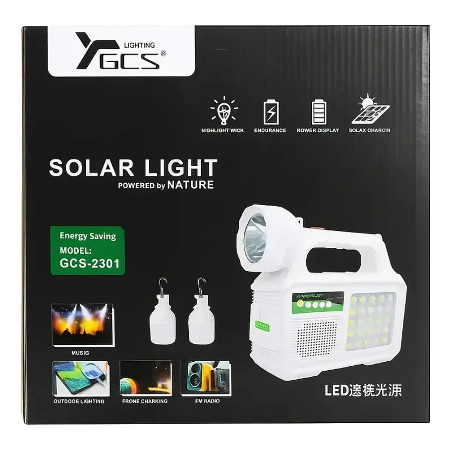 Kit Lámpara De Emergencia Solar Linterna Panel Solar Led Ambiental + 2 Lampara Ovalo Solar + Radio Puerto Usb Carga YXZ 2RL 10