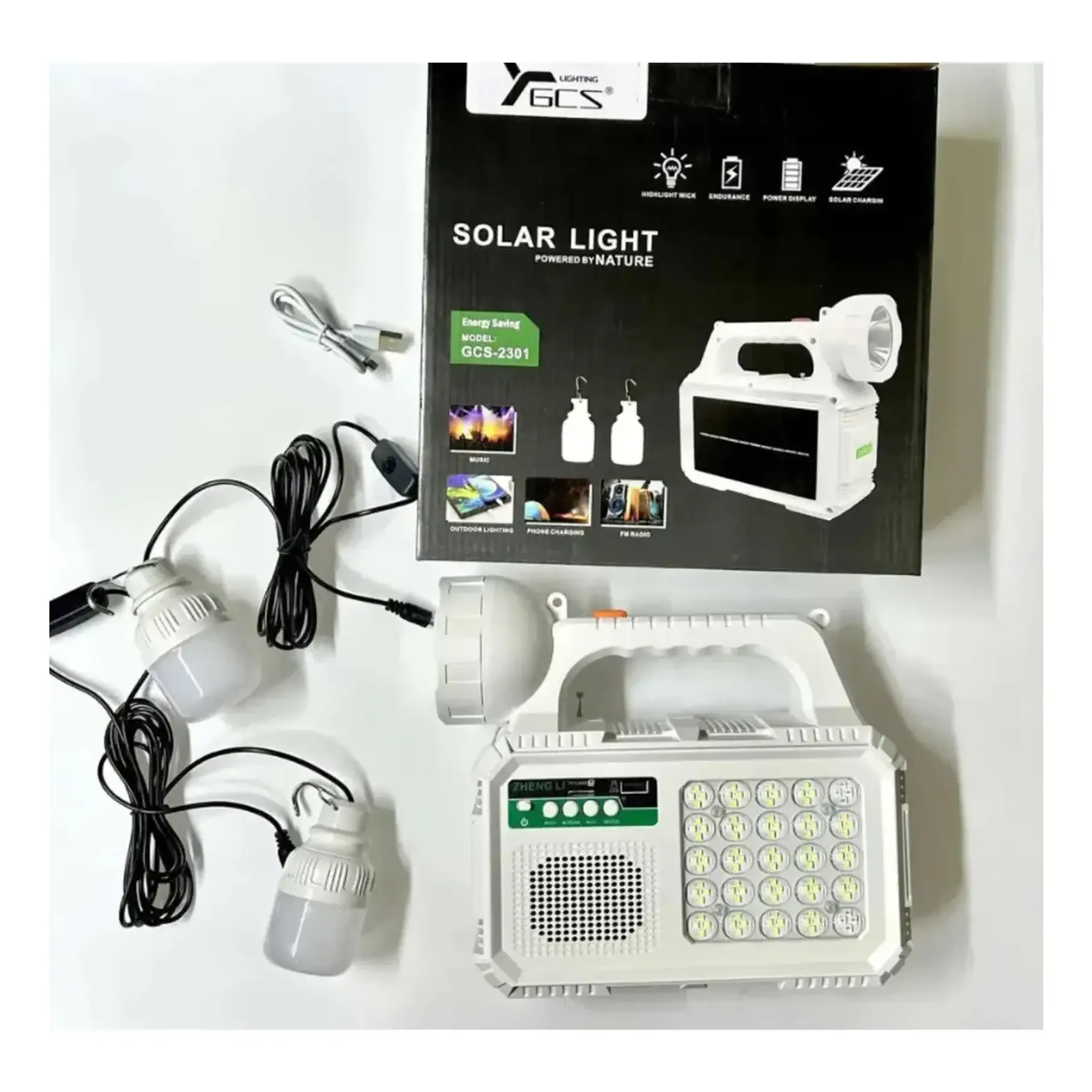 Kit Lámpara De Emergencia Solar Linterna Panel Solar Led Ambiental + 2 Lampara Ovalo Solar + Radio Puerto Usb Carga YXZ 2RL 2