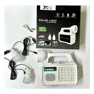 Kit Lámpara De Emergencia Solar Linterna Panel Solar Led Ambiental + 2 Lampara Ovalo Solar + Radio Puerto Usb Carga YXZ 2RL
