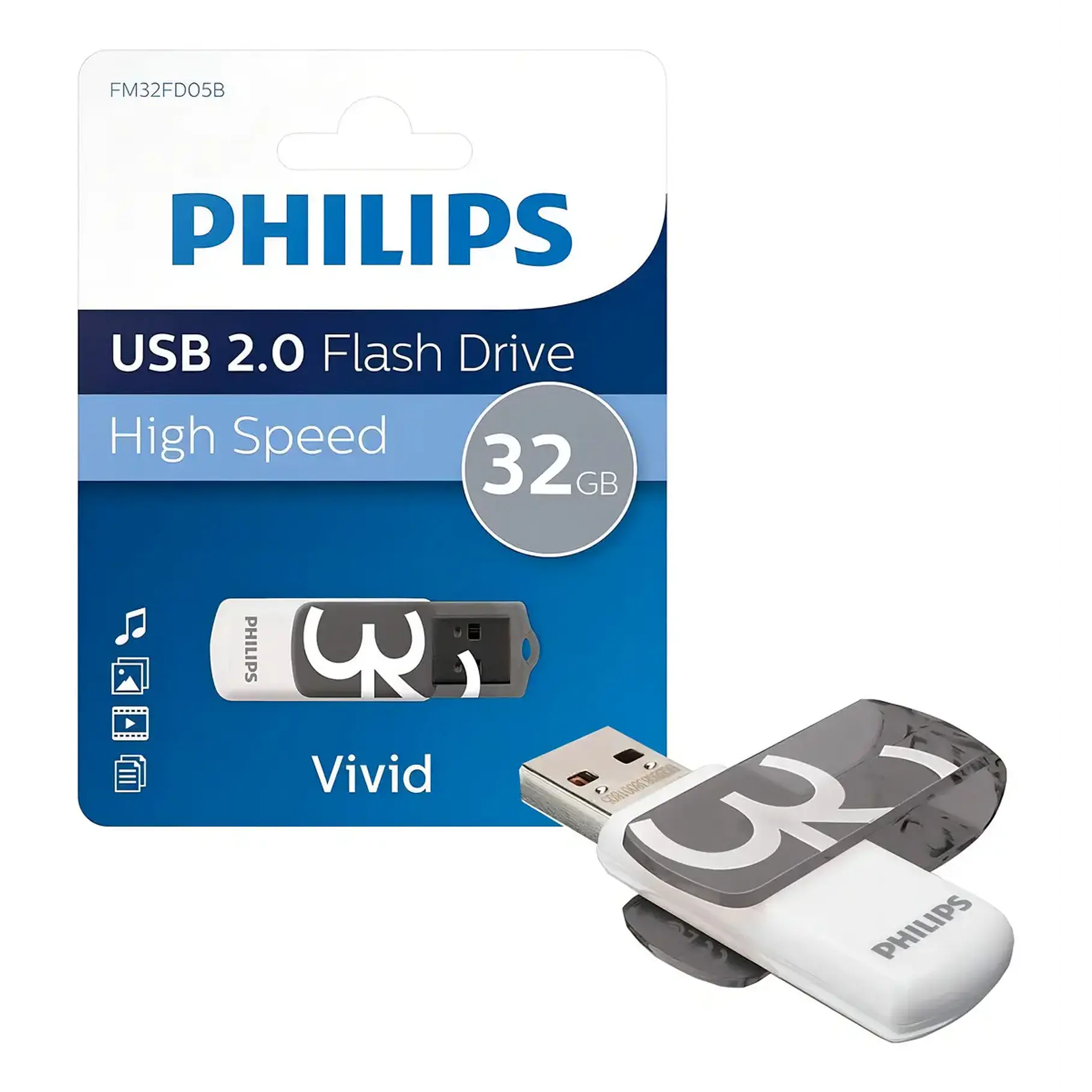Pendrive Philips Vivid 32GB USB Rápido Y Confiable USB 2.0 Color Gris 2