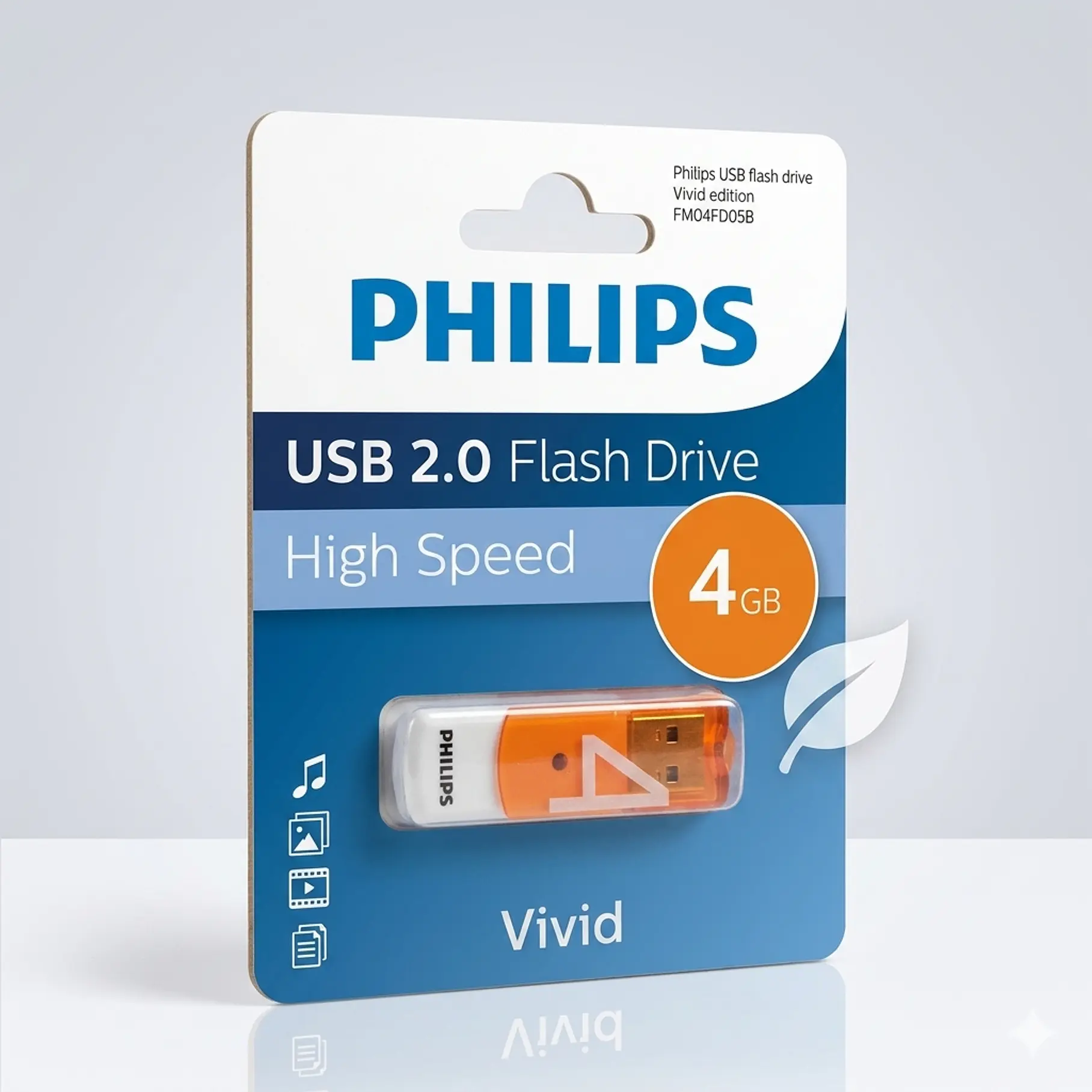 Pendrive Philips Vivid 4 GB USB Rápido Y Confiable USB 2.0 Color Naranja 1