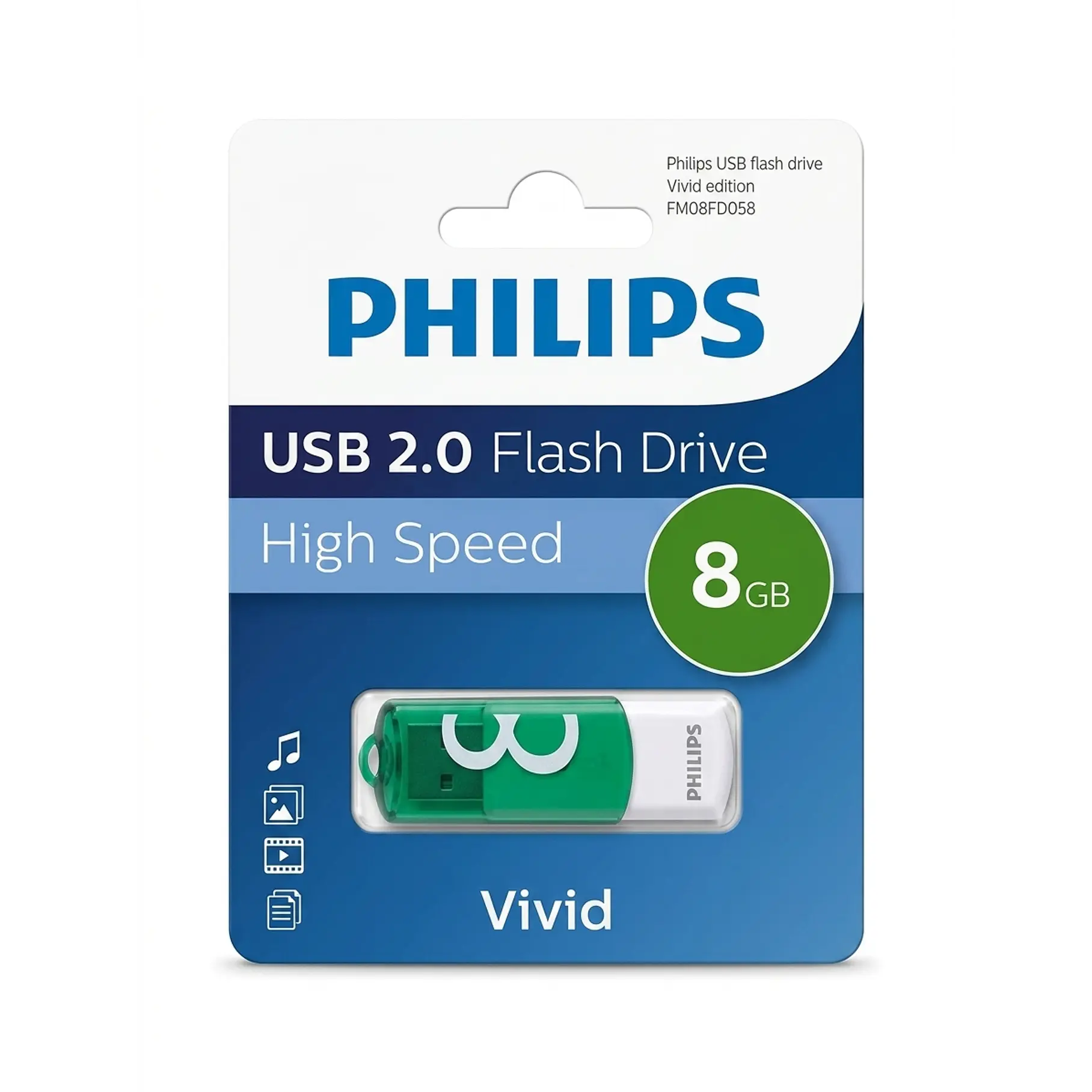 Pendrive Philips Vivid 8 GB USB Rápido Y Confiable USB 2.0 Color Verde High Speed 1
