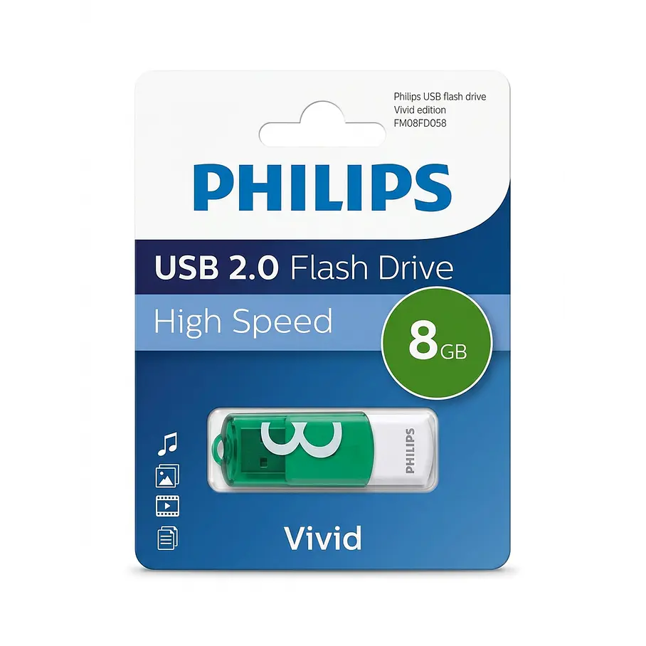 Pendrive Philips Vivid 8 GB USB Rápido Y Confiable USB 2.0 Color Verde High Speed 1