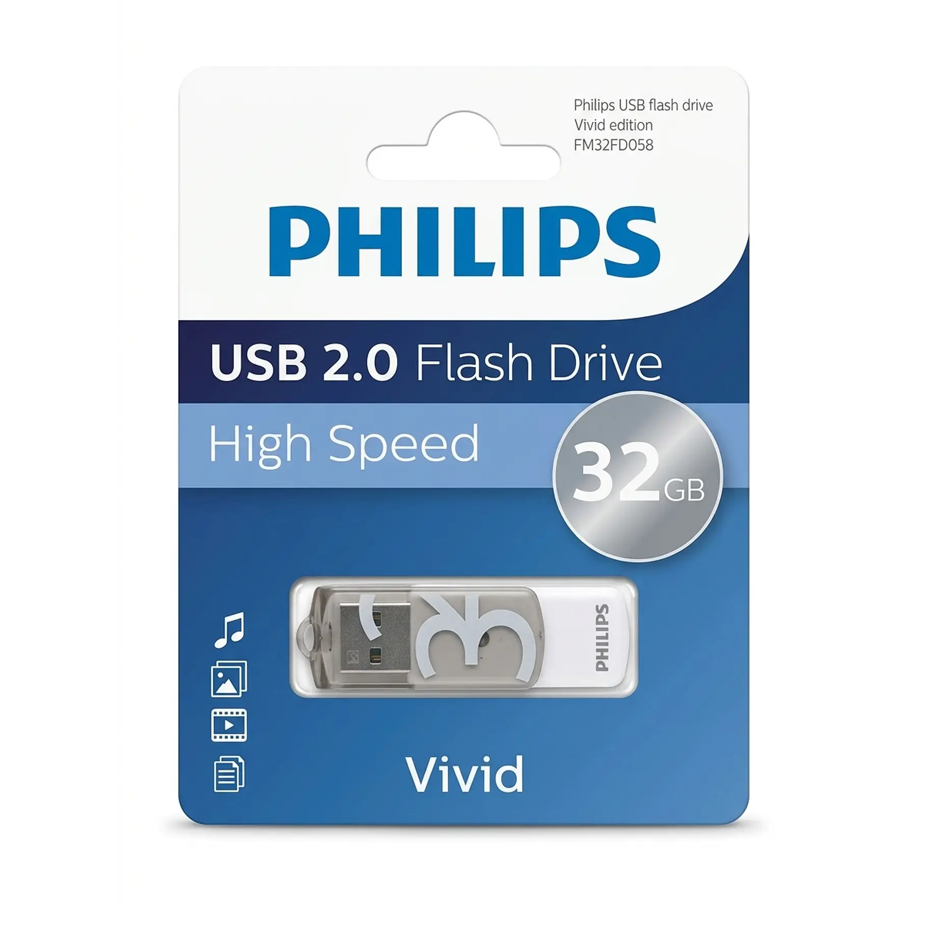 Pendrive Philips Vivid 32GB USB Rápido Y Confiable USB 2.0 Color Gris High Speed 1