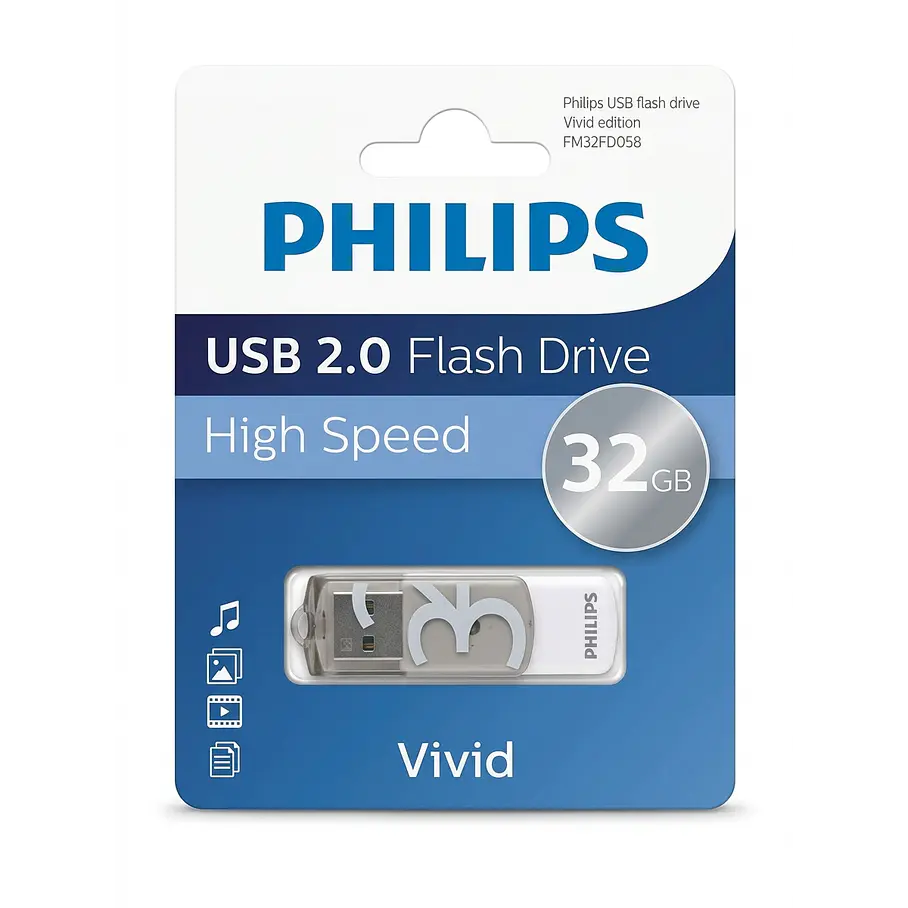 Pendrive Philips Vivid 32GB USB Rápido Y Confiable USB 2.0 Color Gris High Speed 1