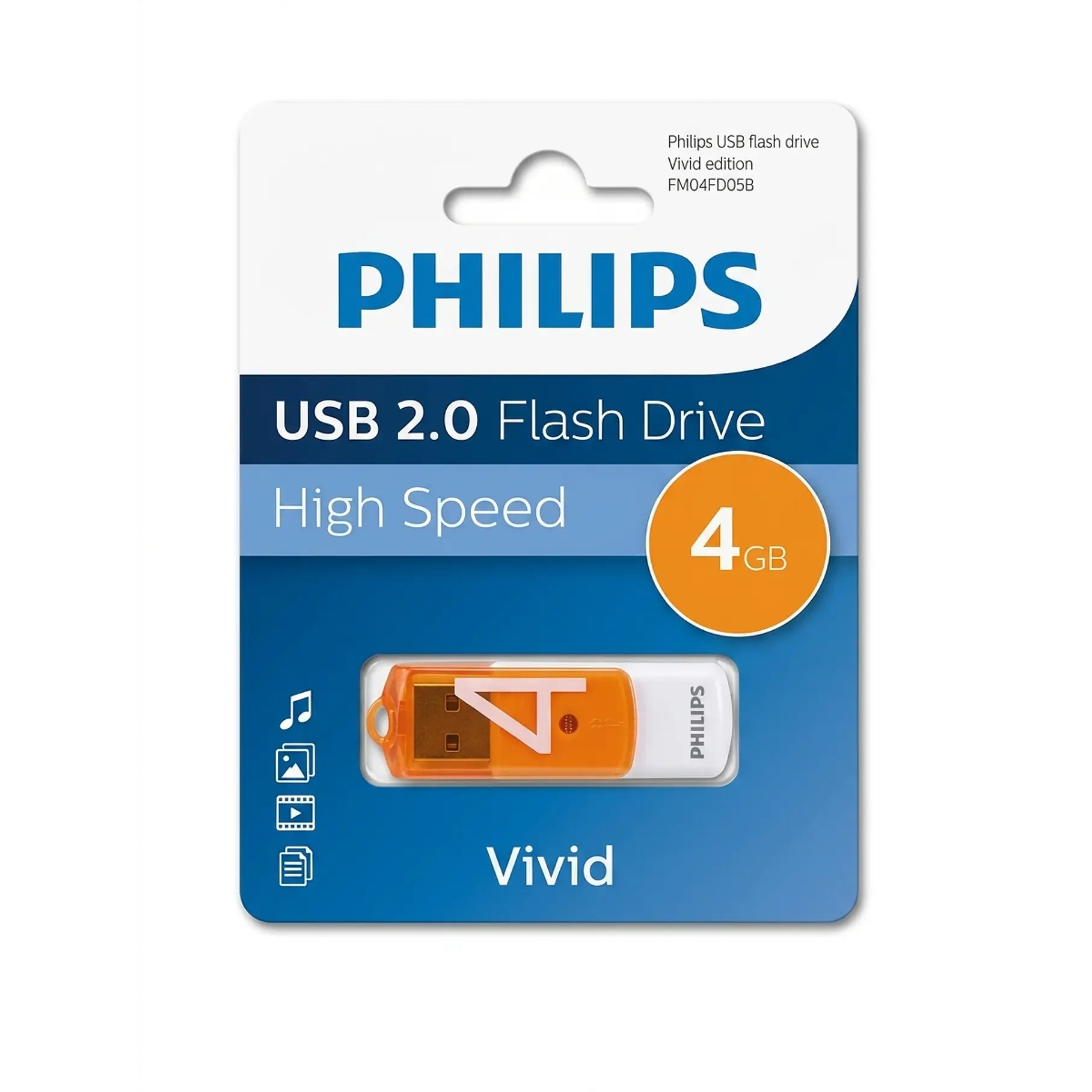 Pendrive Philips Vivid 4 GB USB Rápido Y Confiable USB 2.0 Color Naranja High Speed 1