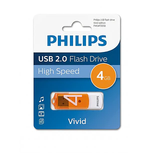 Pendrive Philips Vivid 4 GB USB Rápido Y Confiable USB 2.0 Color Naranja High Speed