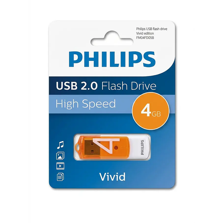 Pendrive Philips Vivid 4 GB USB Rápido Y Confiable USB 2.0 Color Naranja High Speed 1
