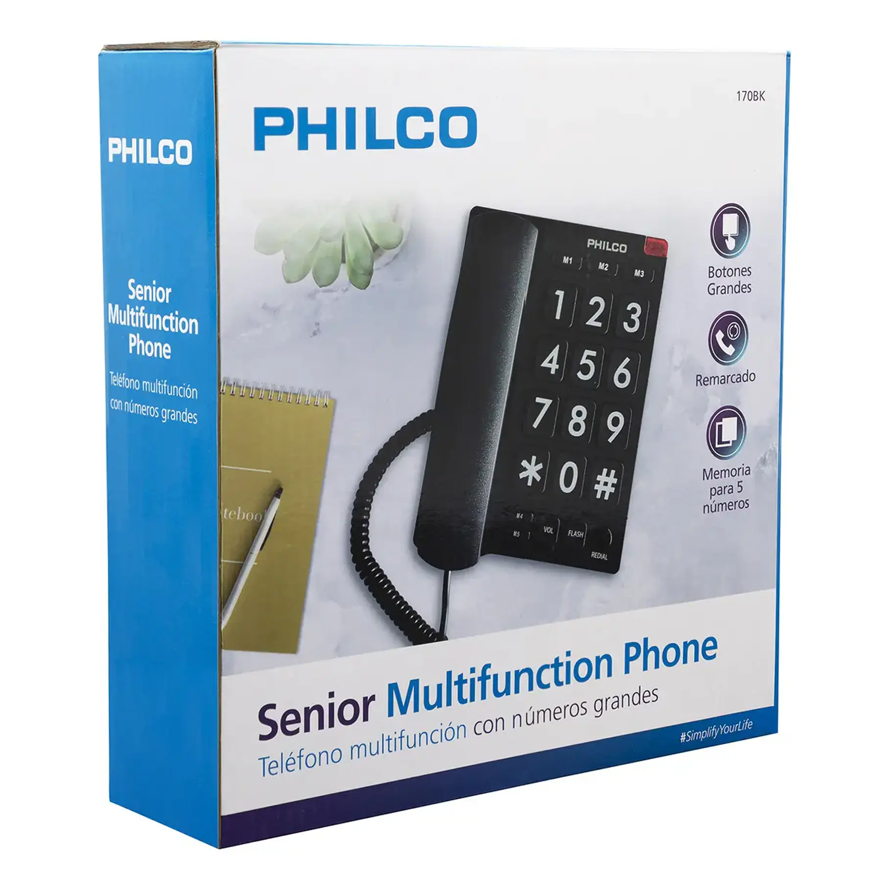 Telefono De Sobremesa Fijo Números Grandes 170bk Negro, Philco Negro 7