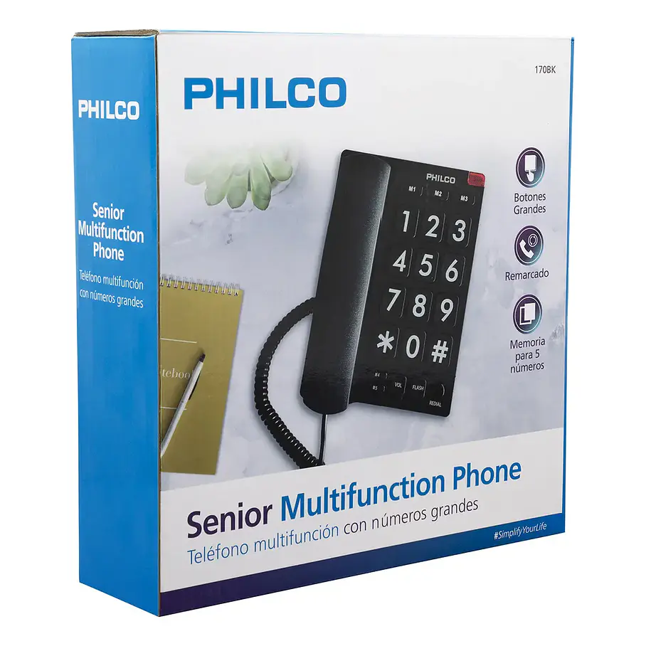 Telefono De Sobremesa Fijo Números Grandes 170bk Negro, Philco Negro 7