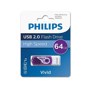 Pendrive Philips Vivid 64 GB USB Rápido Y Confiable USB 2.0 Color Morado High Speed