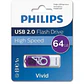 Pendrive Philips Vivid 64 GB USB Rápido Y Confiable USB 2.0 Color Morado High Speed - Miniatura 1
