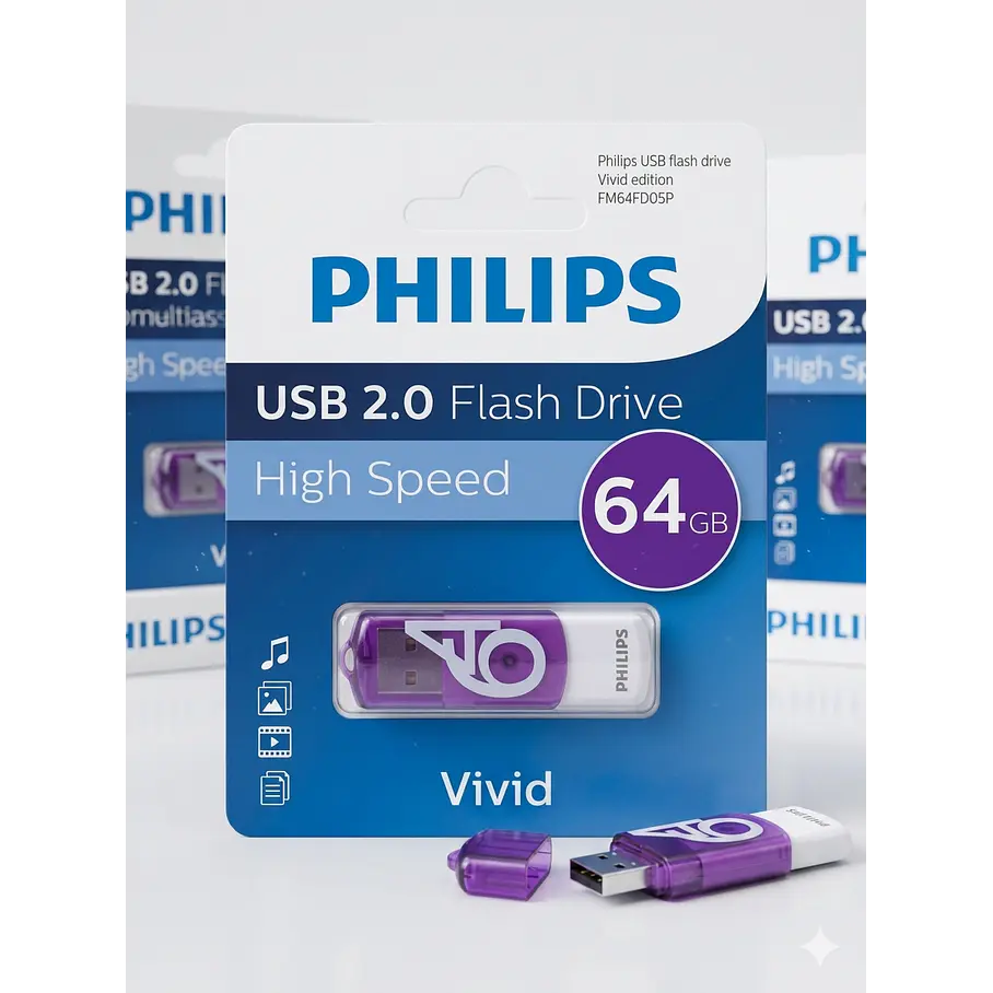 Pendrive Philips Vivid 64 GB USB Rápido Y Confiable USB 2.0 Color Morado High Speed 4