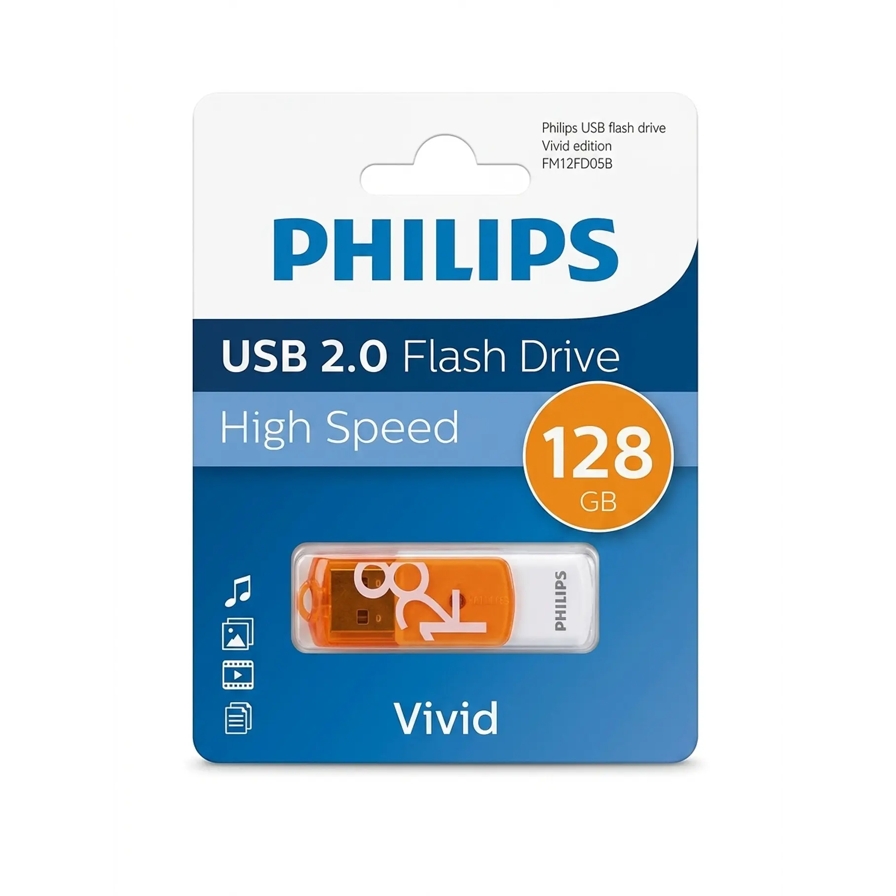 Pendrive Philips Vivid 128 GB USB Rápido Y Confiable USB 2.0 Color Naranja High Speed 1