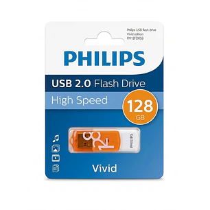 Pendrive Philips Vivid 128 GB USB Rápido Y Confiable USB 2.0 Color Naranja High Speed