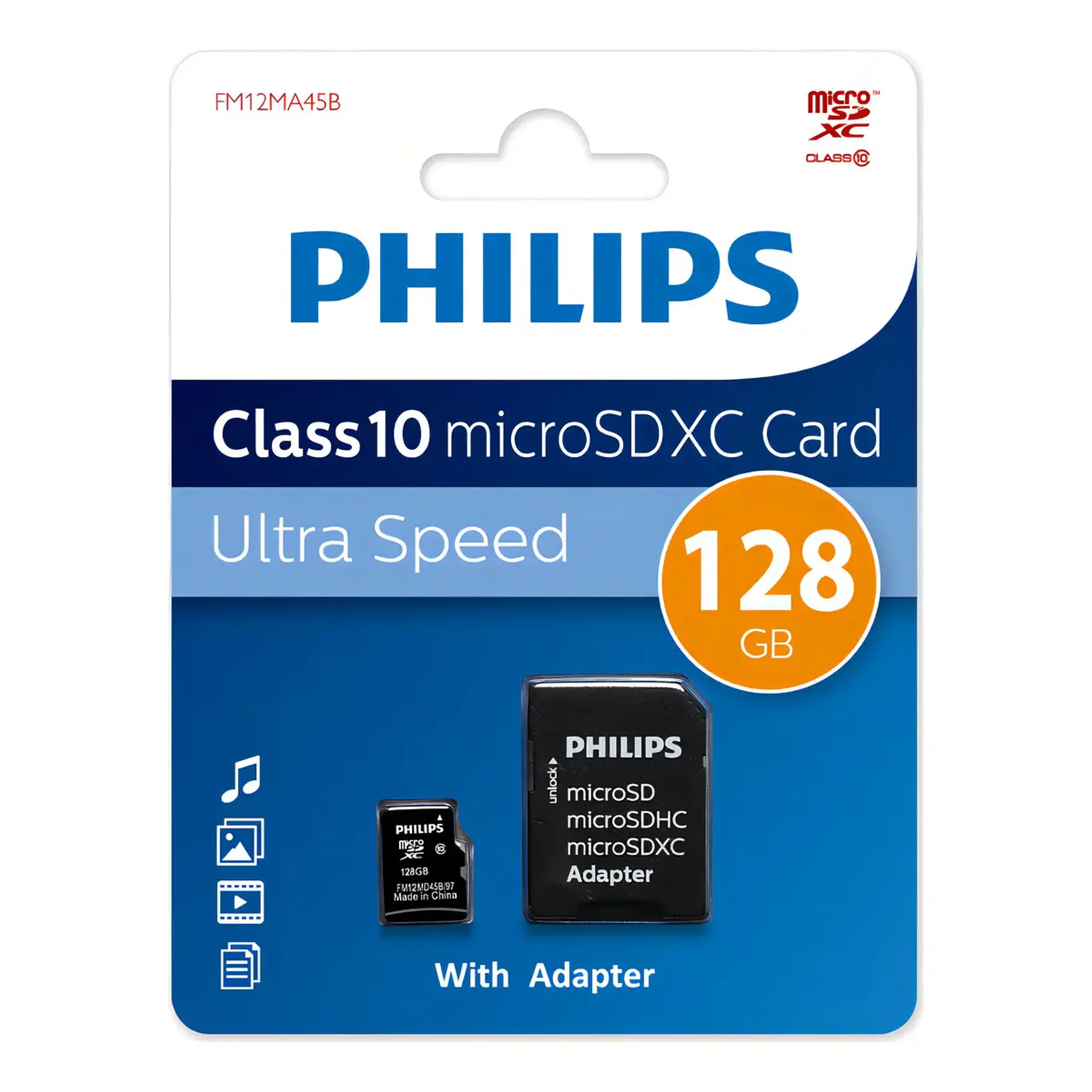 Tarjeta De Memoria Micro Sdxc Philips 128 Gb Clase 10 Con Adaptador Ultra Speed  1