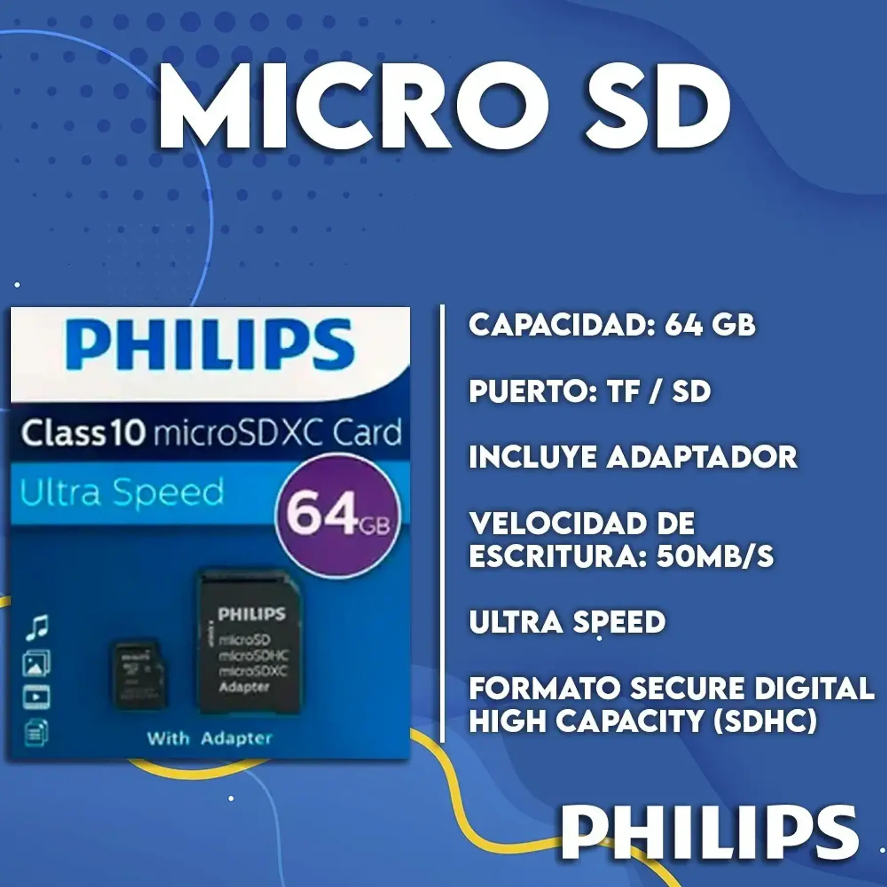 Tarjeta De Memoria Micro Sd Philips 64gb Clase 10 Ultra Speed 4
