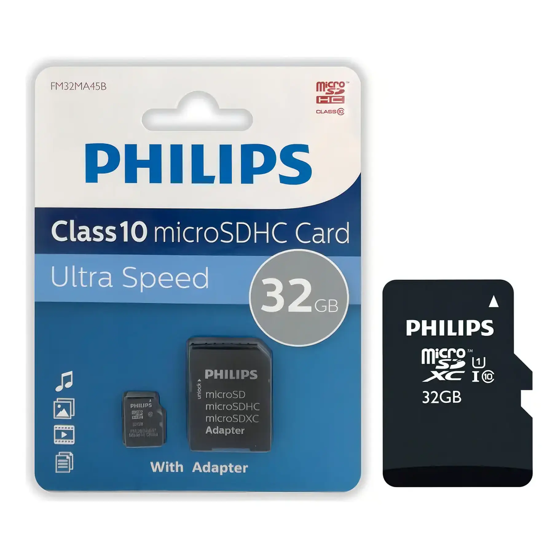 Tarjeta De Memoria Micro Sd Xc Clase 10 32 Gb Philips Con Adaptador 2