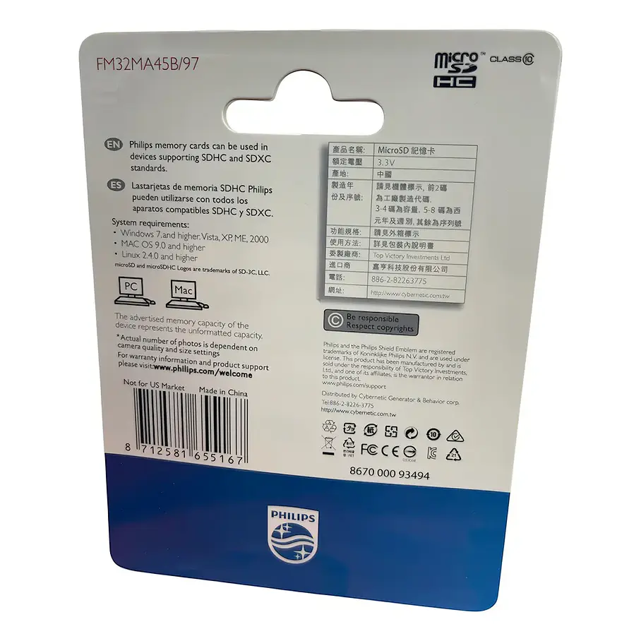 Tarjeta De Memoria Micro Sd Xc Clase 10 32 Gb Philips Con Adaptador 3