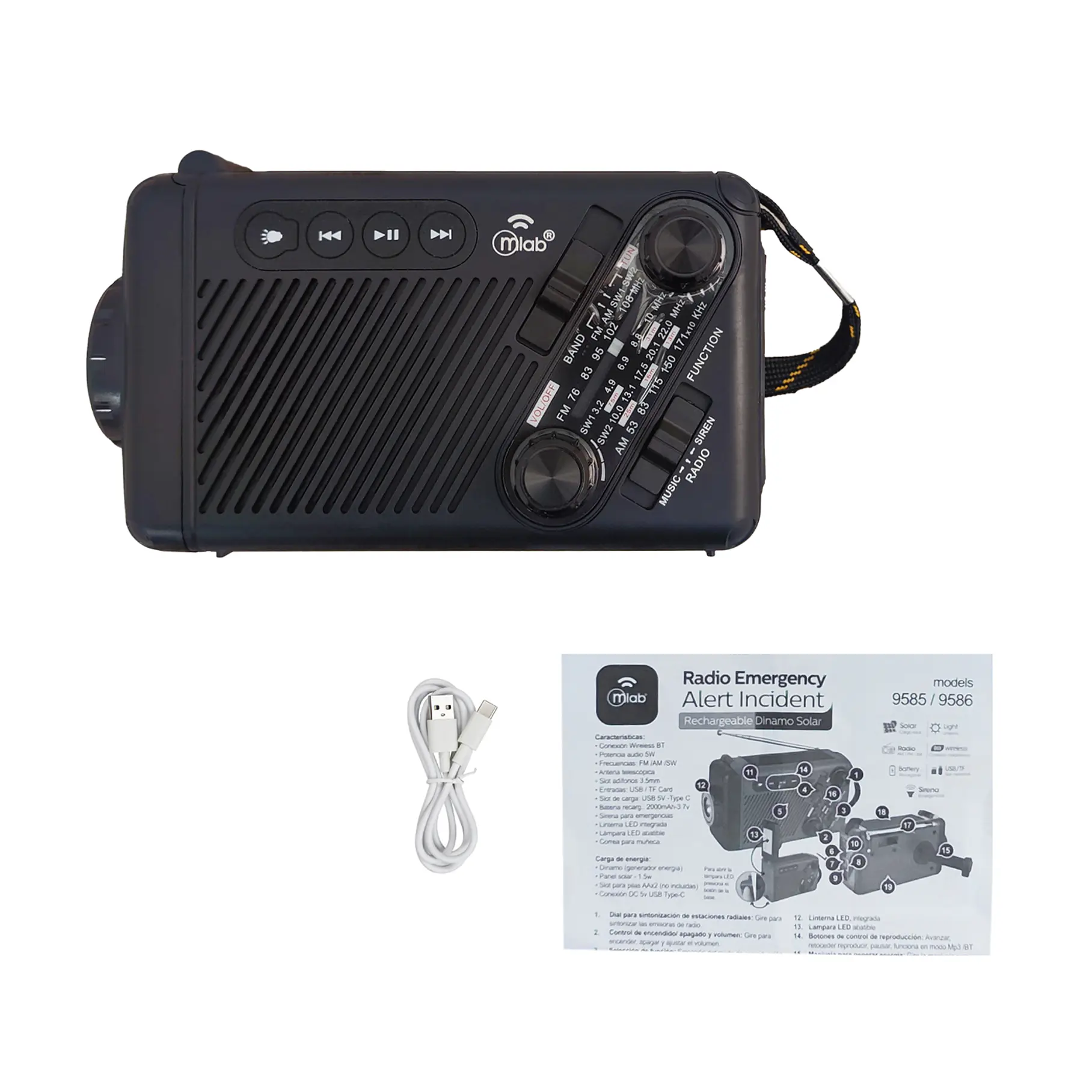 Radio Emergencia Alerta Incidente Recargable Dinamo Solar Color Negro 9585 7