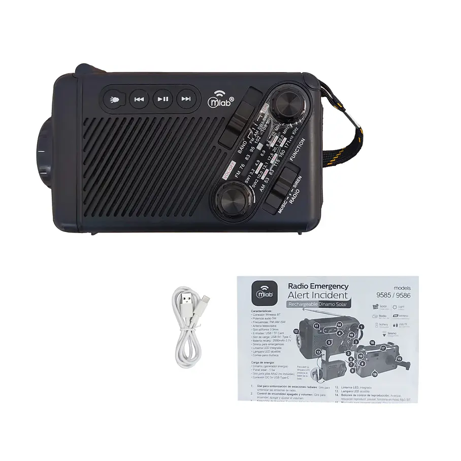 Radio Emergencia Alerta Incidente Recargable Dinamo Solar Color Negro 9585 7