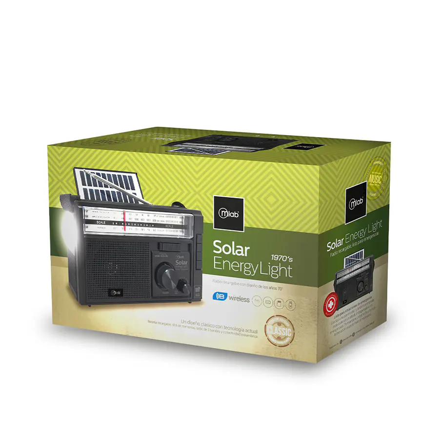 Radio Retro Recargable Bluetooth Solar Mlab 9472 Color Negro Solar EnergyLight 1970´s 4