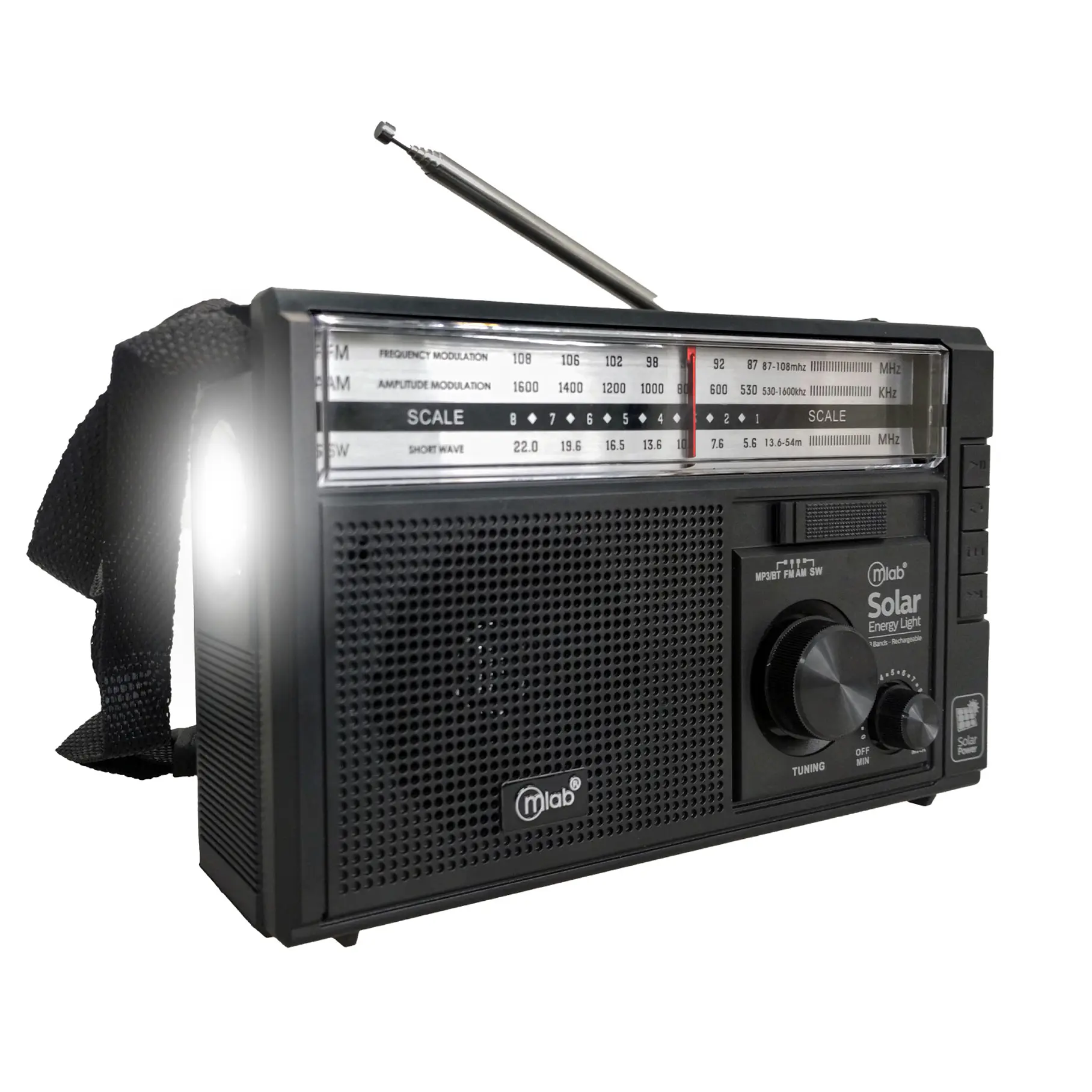 Radio Retro Recargable Bluetooth Solar Mlab 9472 Color Negro Solar EnergyLight 1970´s 3