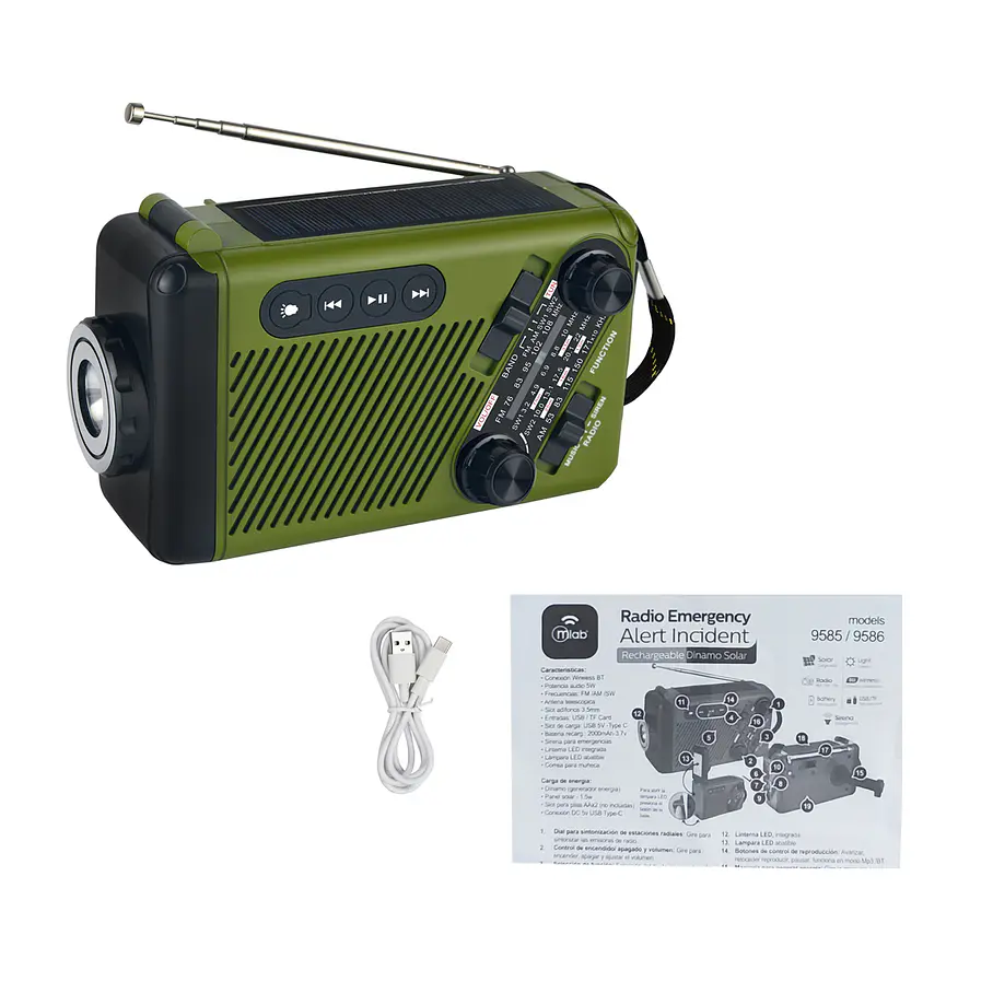 Radio Emergencia Alerta Incidente Recargable Dinamo Solar Color Verde 9586 4