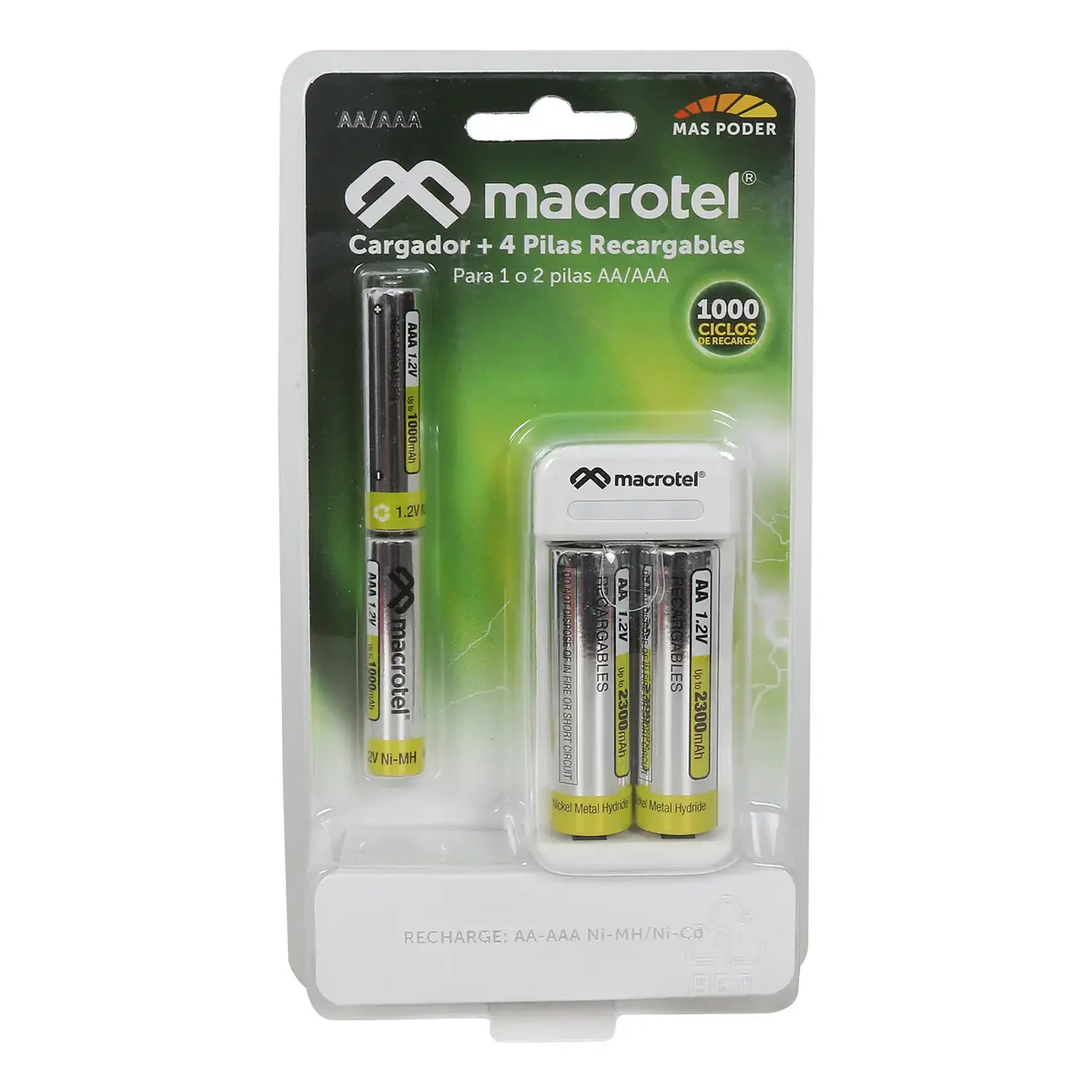 Cargador + 4 Pilas Recargables 2aa Y 2aaa Macrotel Mw-338 1