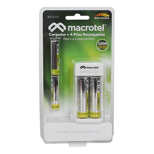 Cargador + 4 Pilas Recargables 2aa Y 2aaa Macrotel Mw-338