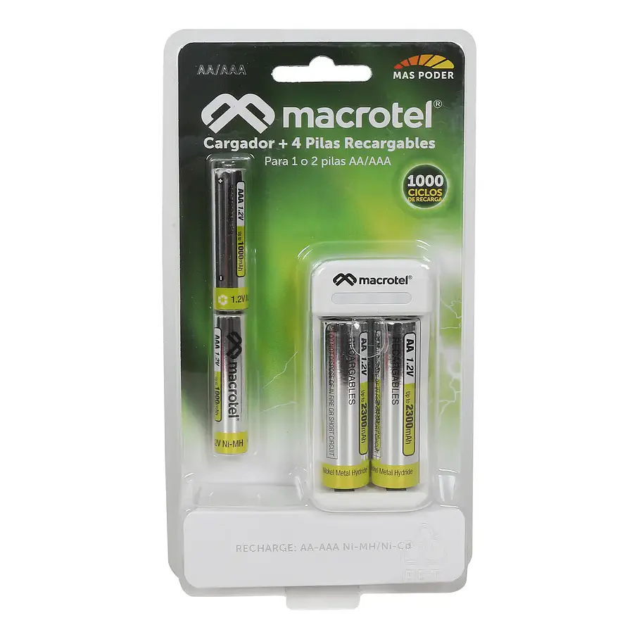 Cargador + 4 Pilas Recargables 2aa Y 2aaa Macrotel Mw-338 1