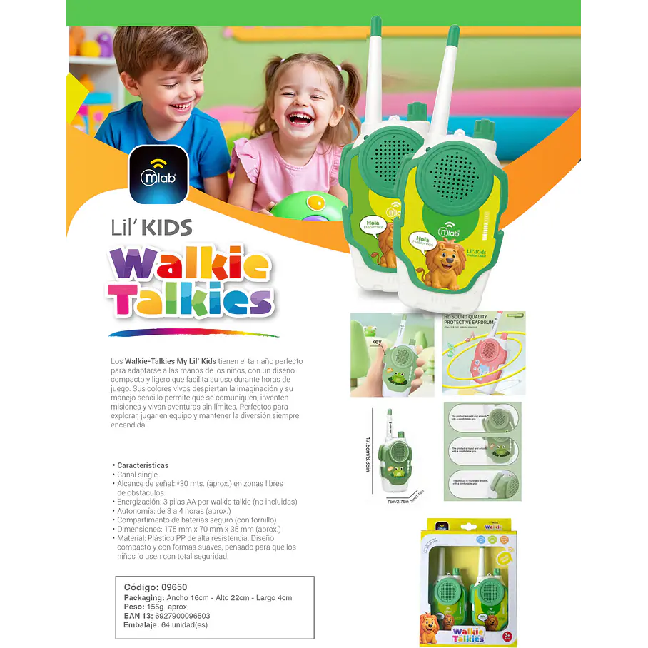 Radios Walkie-talkies My Lil Kids Para Niños Juguete Diseño Leon Color Verde Mlab Canal Single 2rl 5