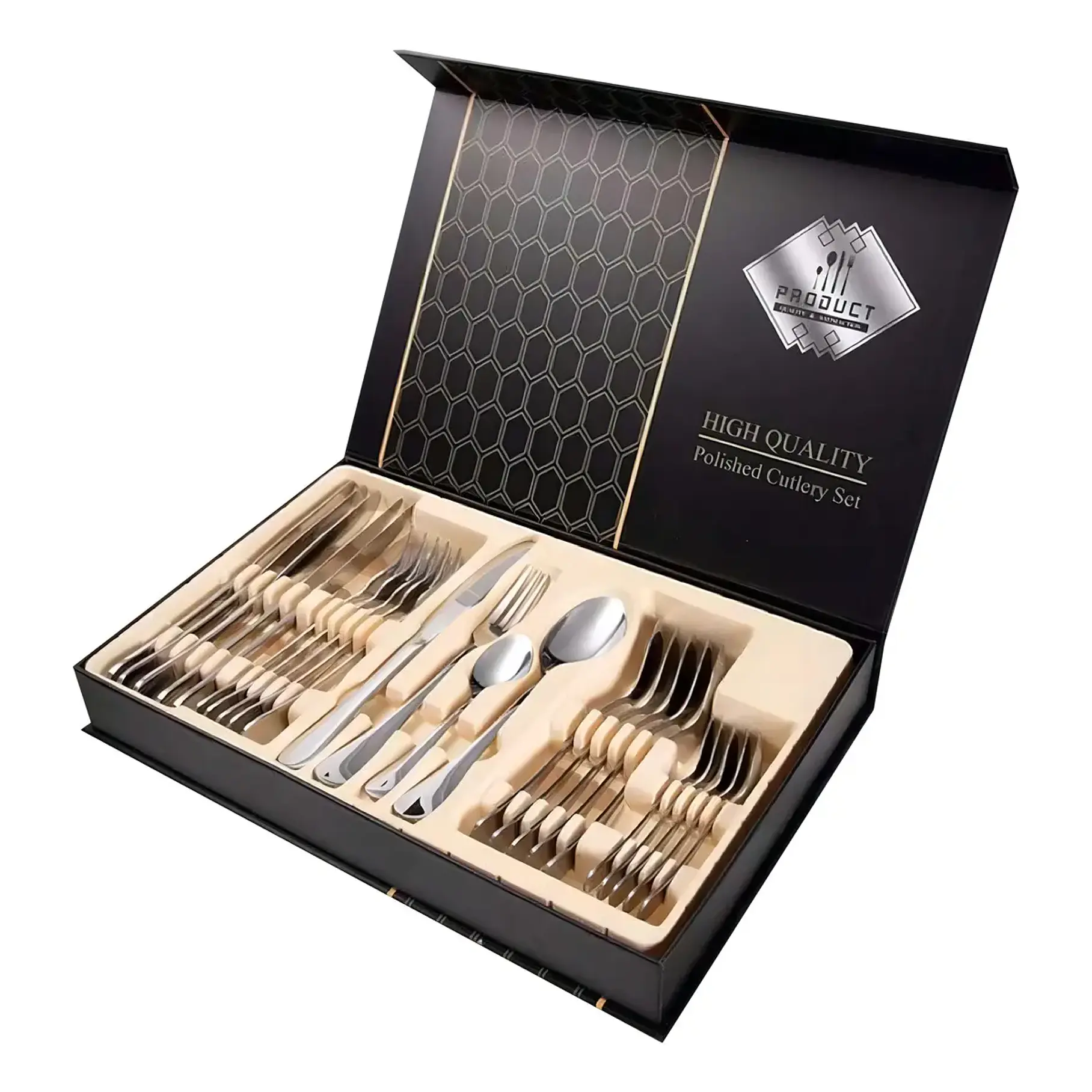 Set De Cubierto Acero Inoxidable De 24 Piezas Color Dorado o Plateado 9