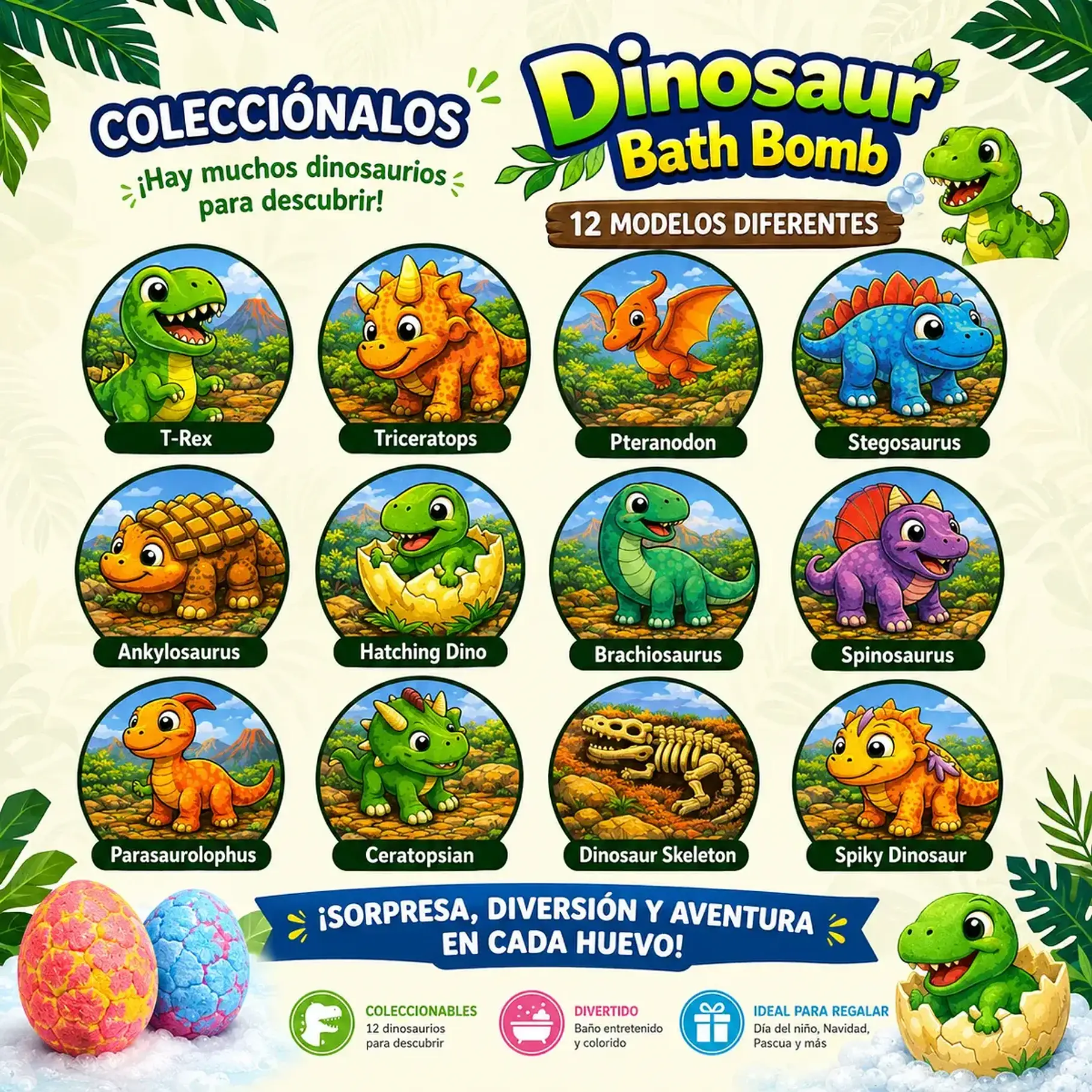 Pack x12 Bombas De Baño 12 Huevos Sorpresas Dinosaurios Bombas De Baño Juguete Viral 7