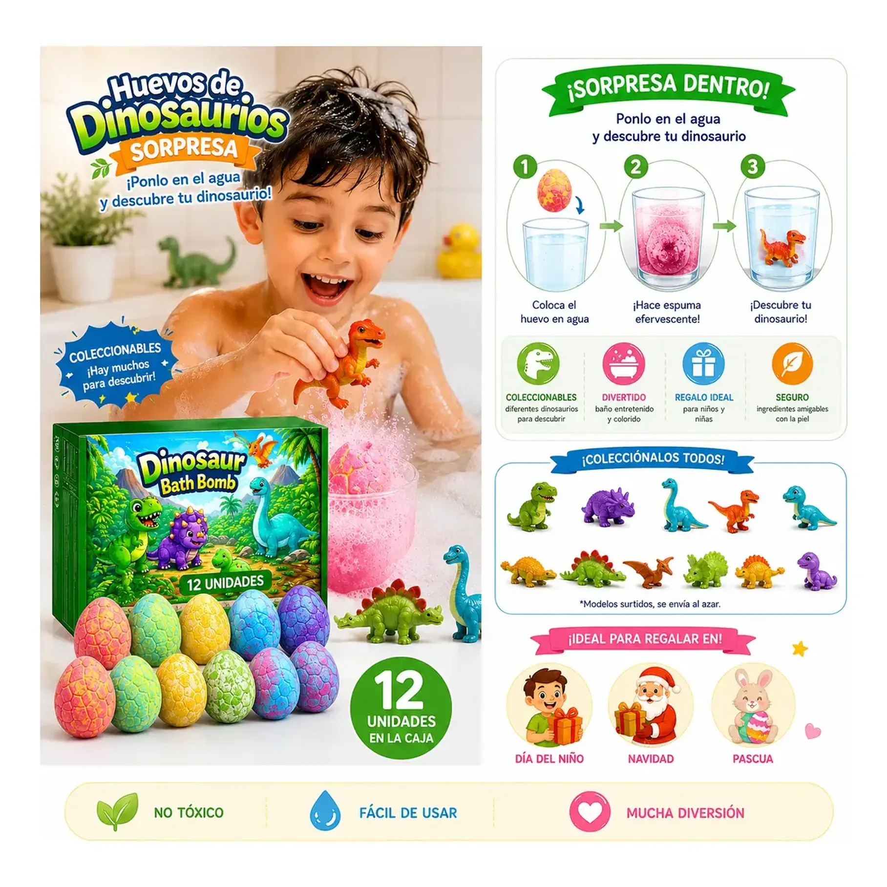 Pack x12 Bombas De Baño 12 Huevos Sorpresas Dinosaurios Bombas De Baño Juguete Viral 3