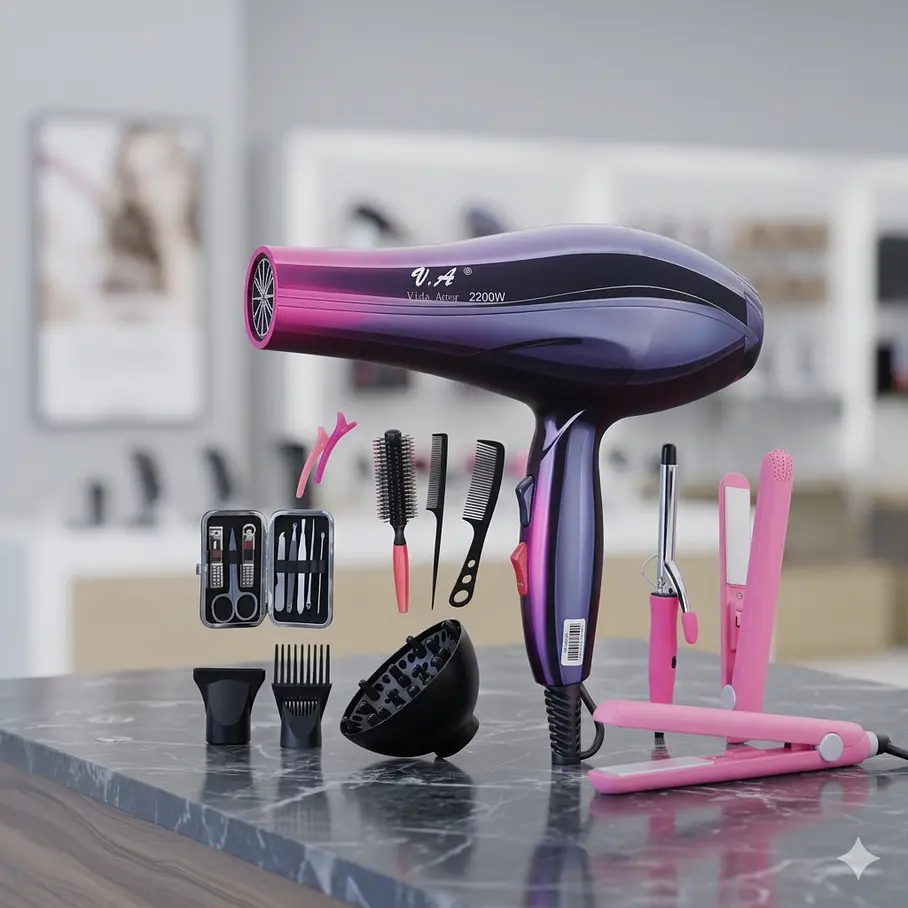 Set Kit De Belleza 10 En 1 Secador De Pelo 2200W Plancha Y Ondulador Manicura Pedicura Cepillos Peines  2