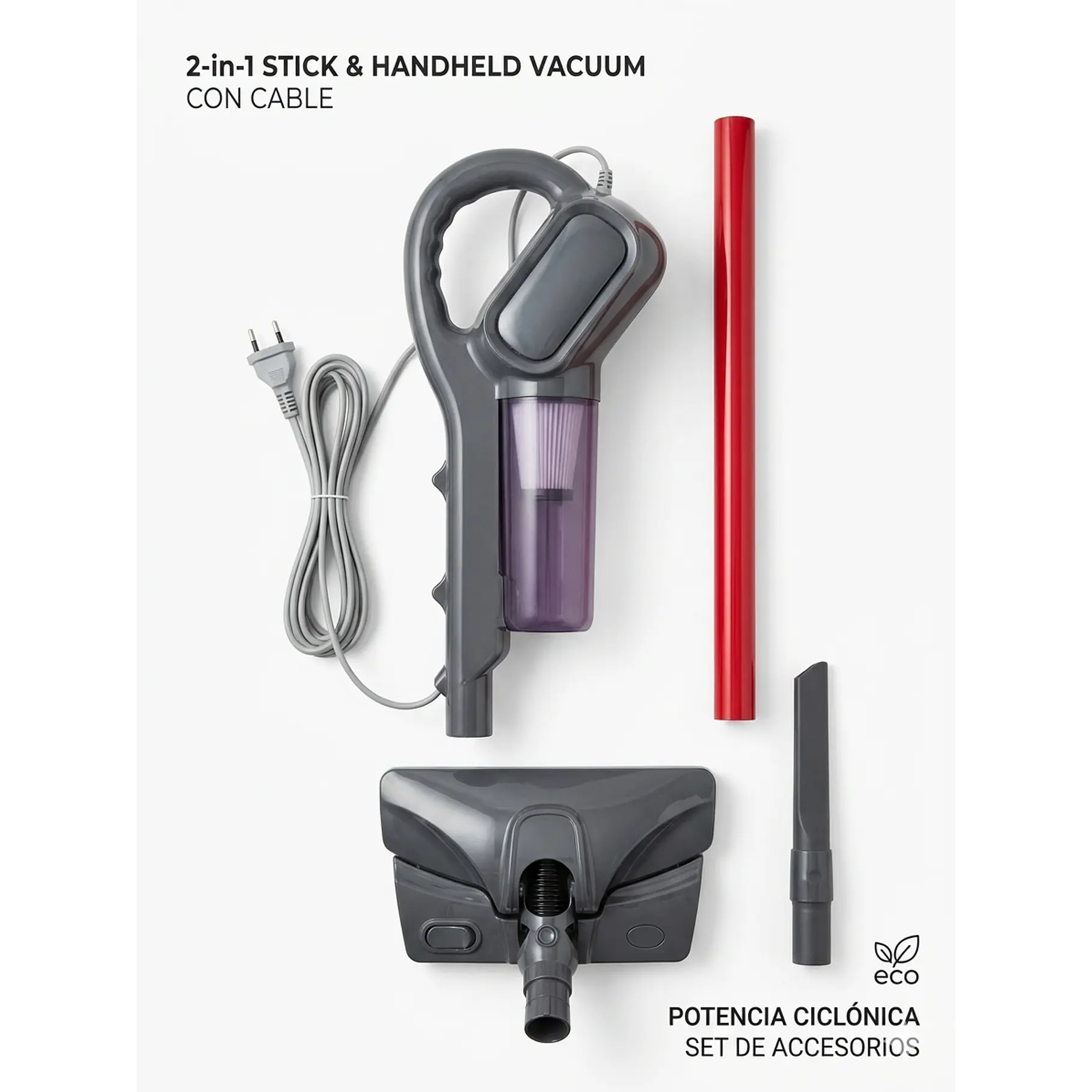 Aspiradora Alambrica 2 en 1 Vertical Vacuum Cleaner 1 Lts 600 w 15 Kpa Aspiradora 2RL Potente Succion Aspiradora De Mano Y Vertical Multifuncional 2