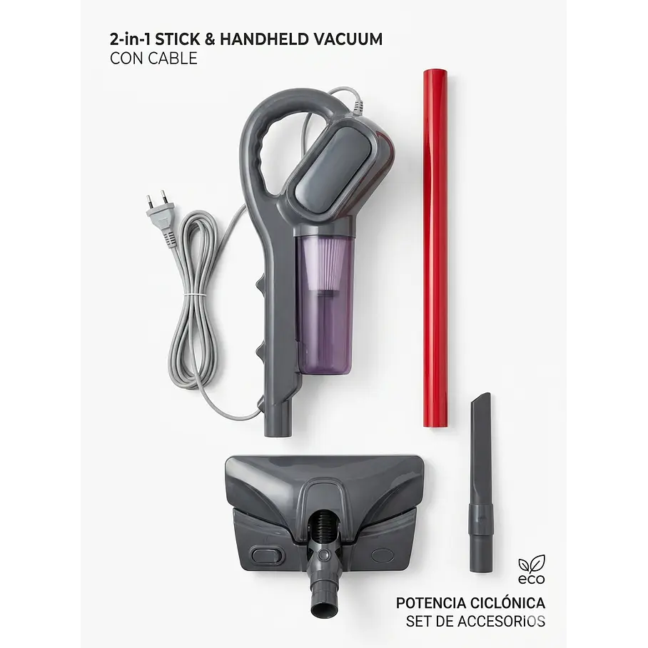 Aspiradora Alambrica 2 en 1 Vertical Vacuum Cleaner 1 Lts 600 w 15 Kpa Aspiradora 2RL Potente Succion Aspiradora De Mano Y Vertical Multifuncional 2