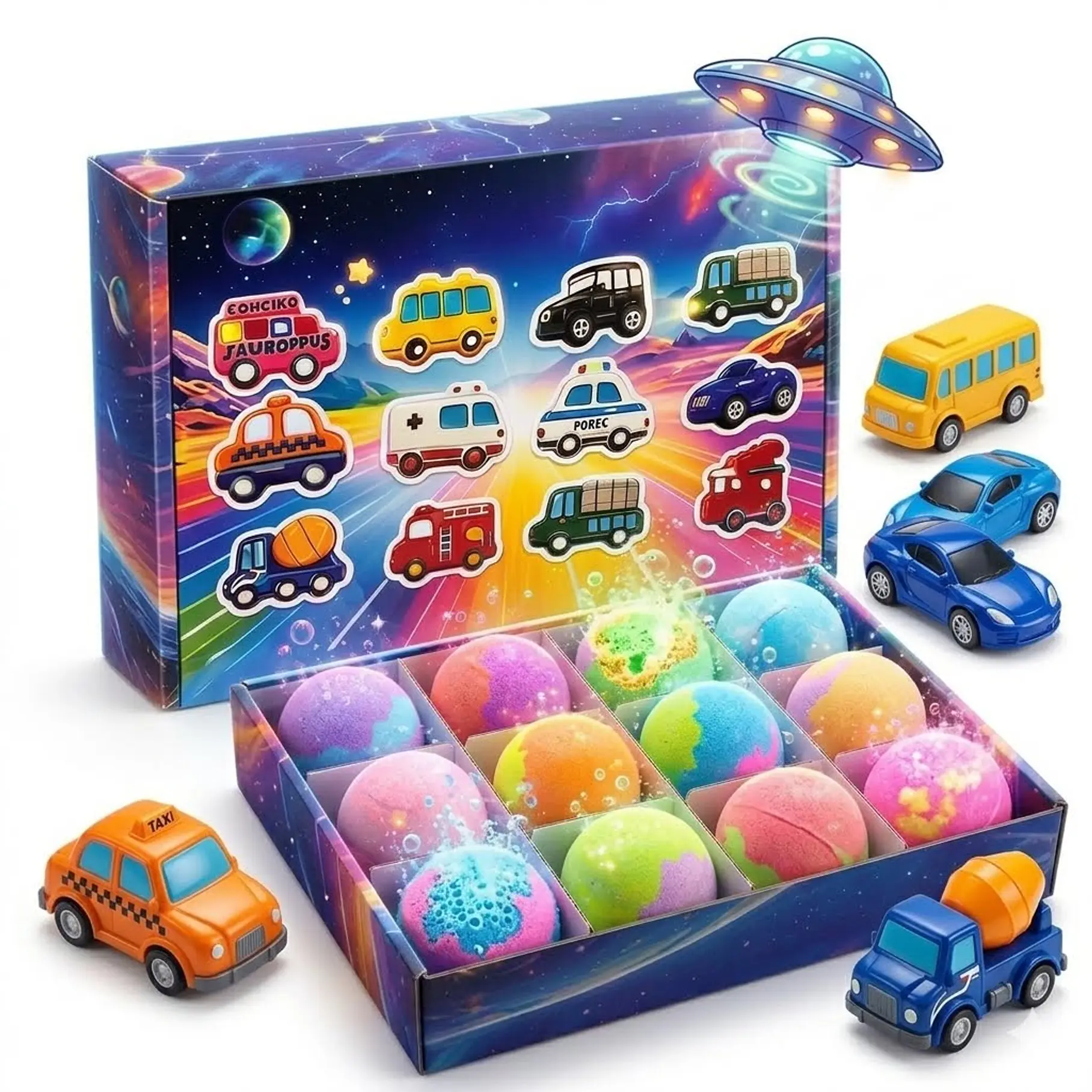 Pack x12 Bombas De Baño 12 Huevos Sorpresas Autos Carros Camiones Bombas De Baño Juguete Viral Jabón Baño Limpio Sorpresa  1
