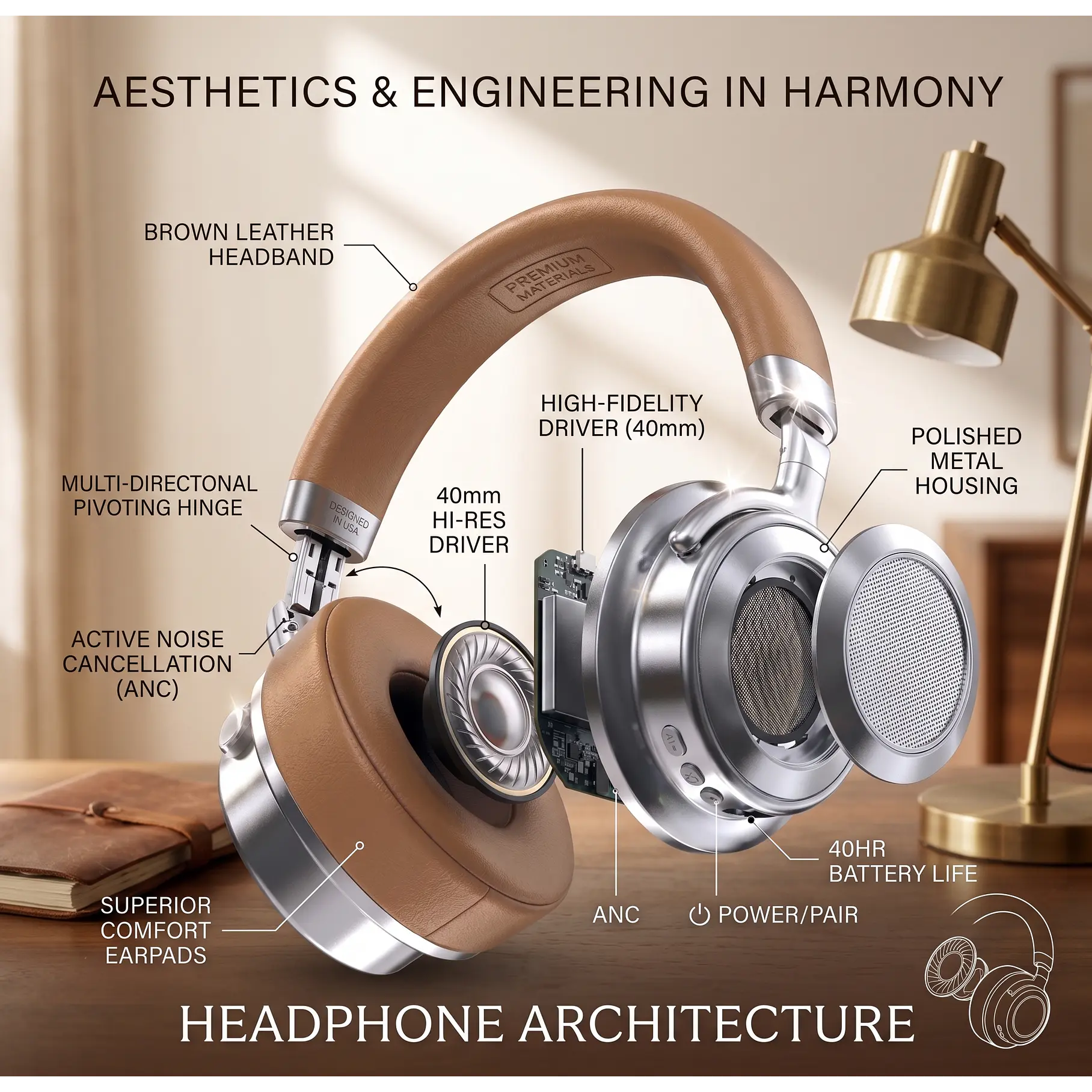 Audifonos Auricular Cancelacion De Ruido Bluetooth ABS V5.4 HiFi On-Ear y Over-Ear con ANC 35H BW96 7