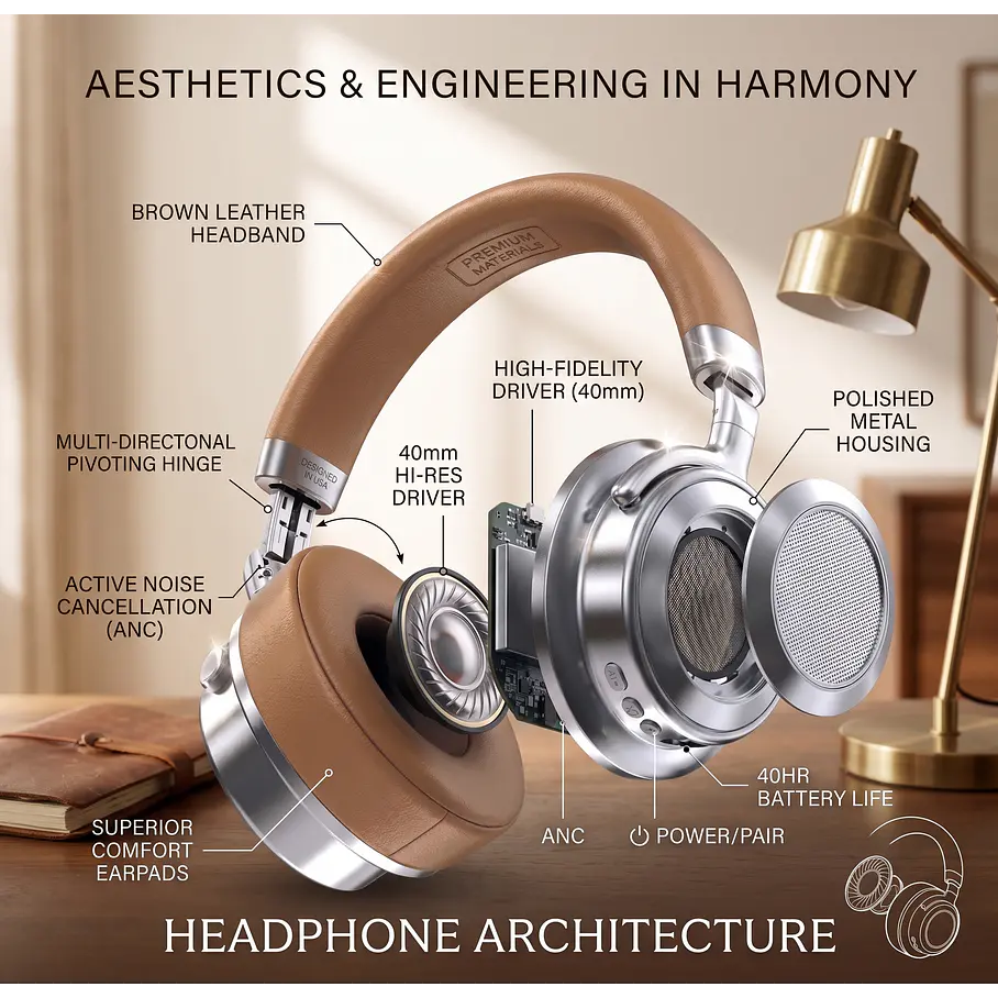 Audifonos Auricular Cancelacion De Ruido Bluetooth ABS V5.4 HiFi On-Ear y Over-Ear con ANC 35H BW96 7