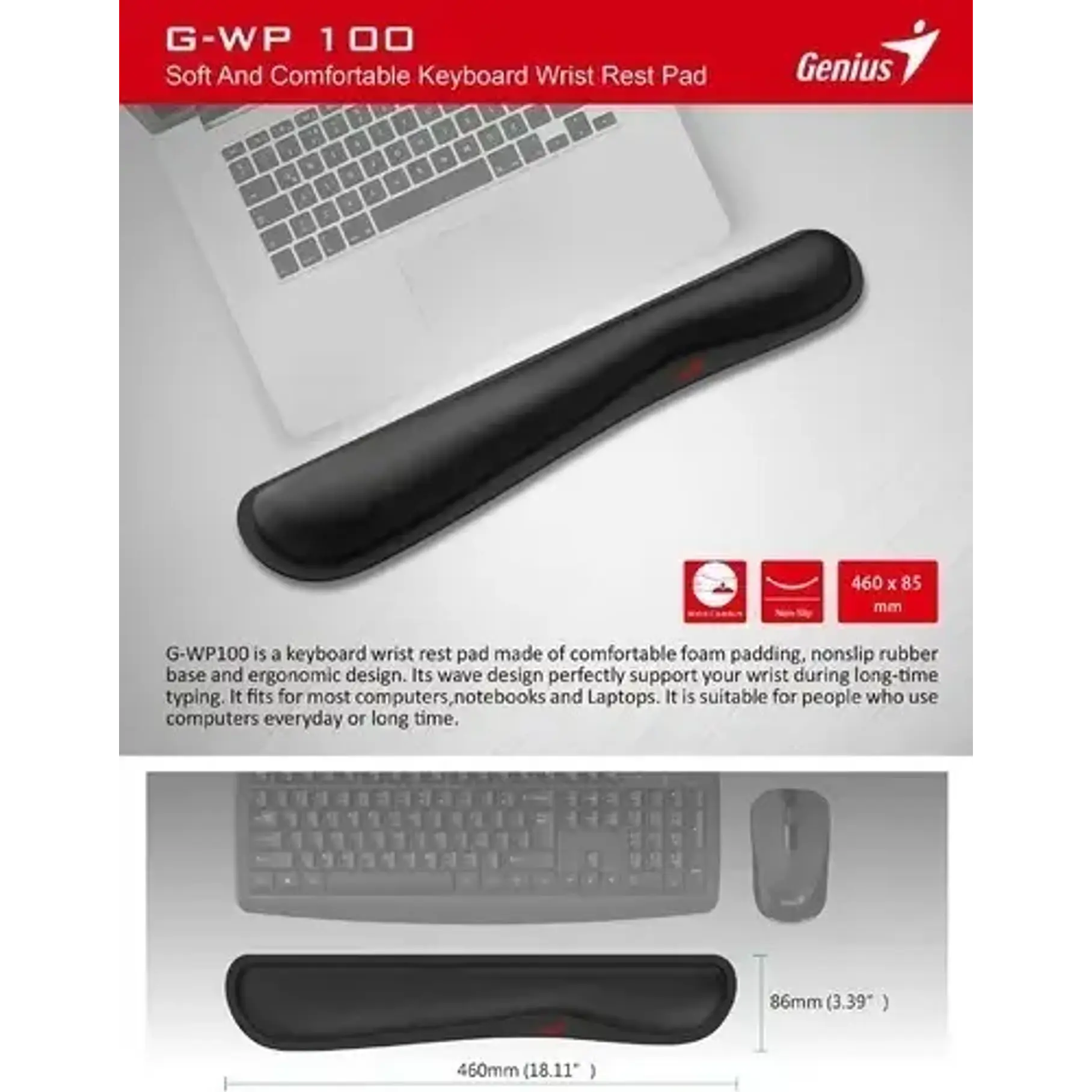 Apoya Muñecas Ergonómico Genius G-WP100 Color Negro 5