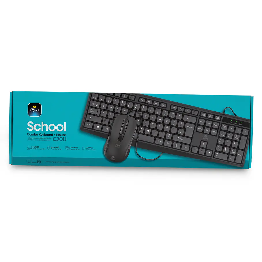 Teclado Con Mouse School – Keyboard + Mouse Combo PC Accesorios C70U 9737 Mlab 2RL  3